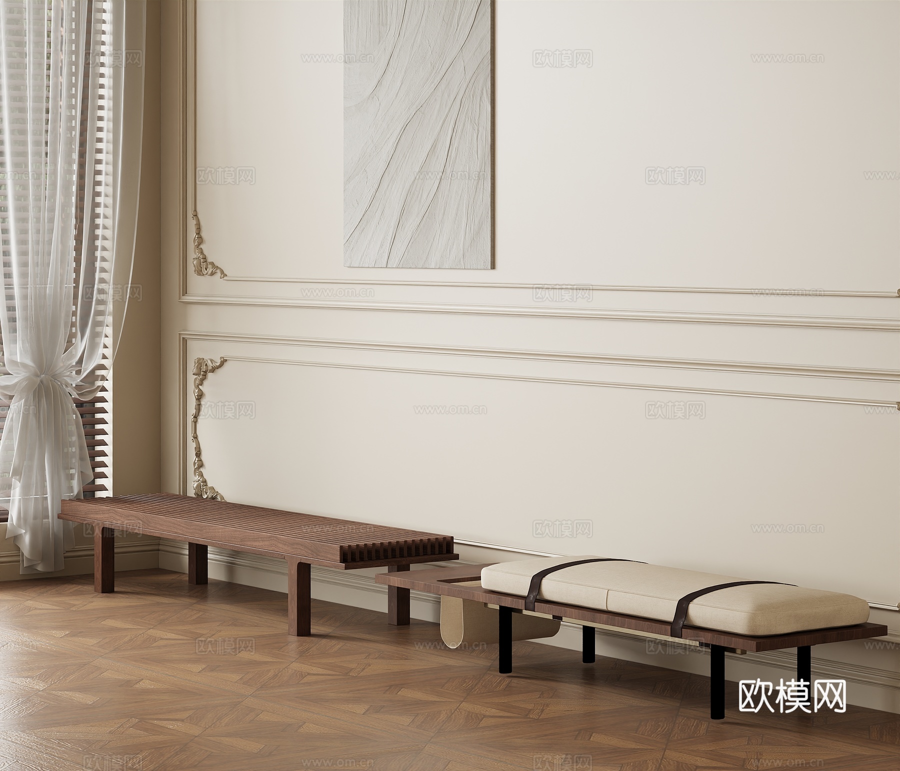 中古复古其他凳子 长凳 条凳 木凳 小凳子su模型