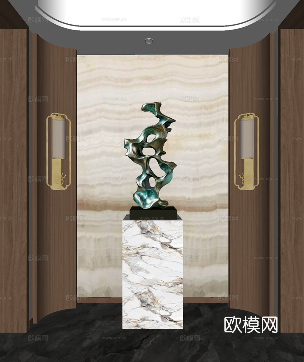新中式太湖石雕塑su模型