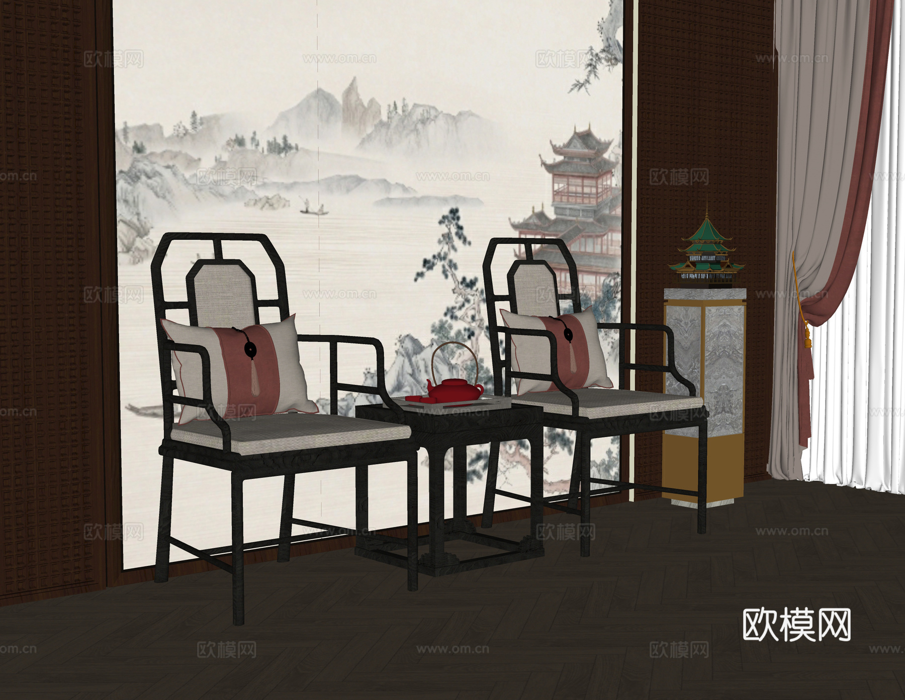 中式单椅 餐椅 休闲椅 茶椅 书椅su模型
