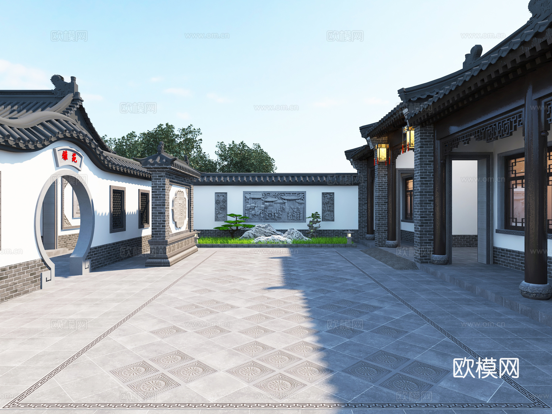 中式四合院苏式四合院三合院中式合院新中式庭院豪宅庭院景观中式3d模型