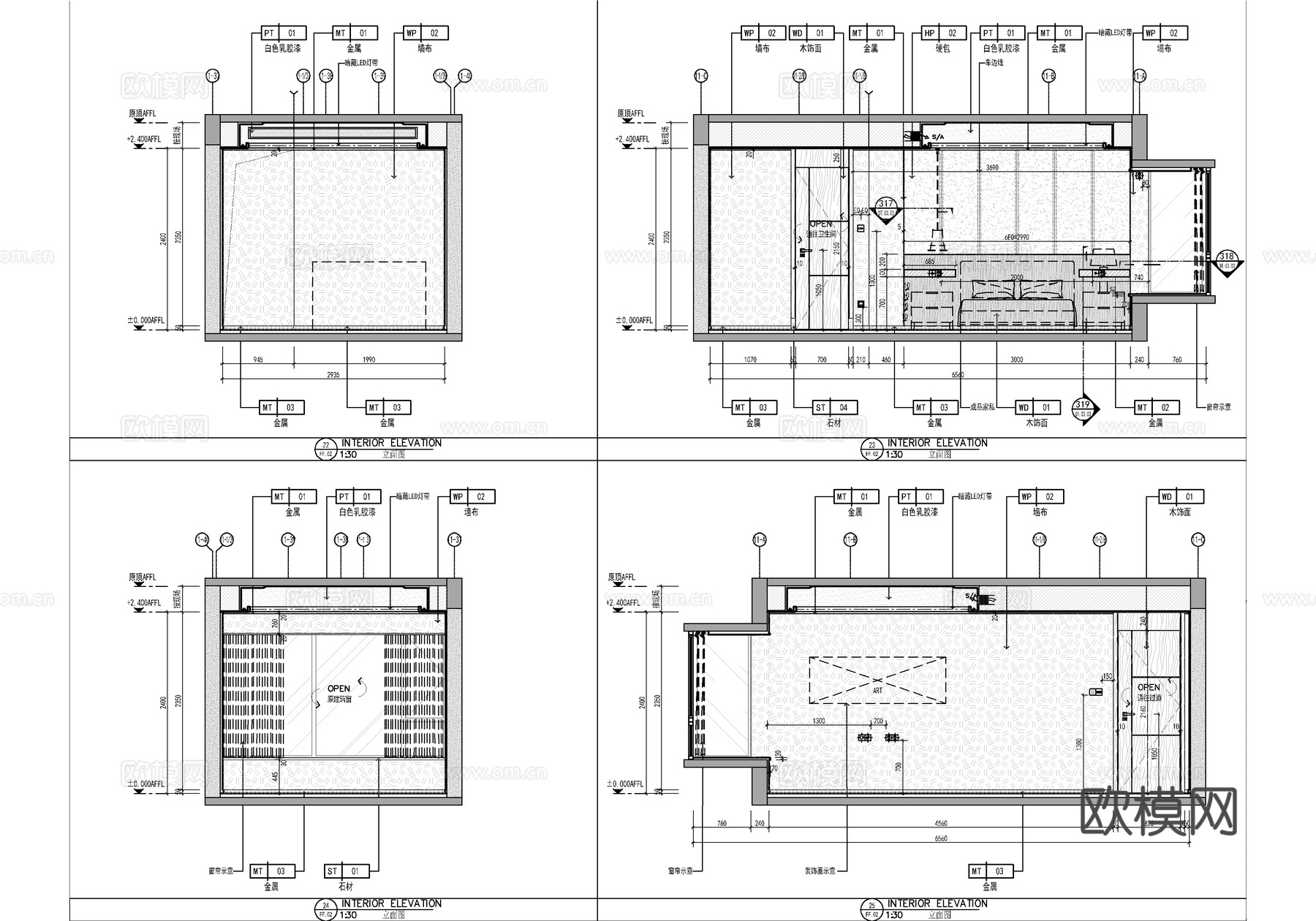 100㎡家装CAD施工图 平层私宅样板房 三居室榻榻米 家装cad施工图