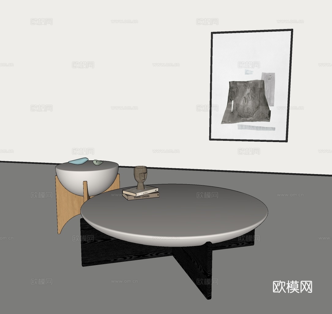 北欧边几茶几组合 实木小茶几 复古边几茶几组合 侘寂风小茶几su模型
