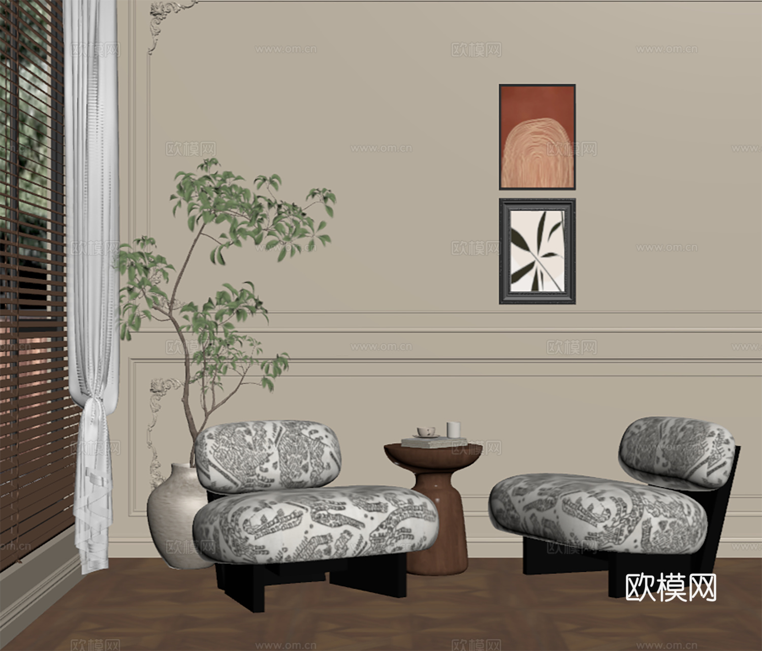 中古侘寂休闲椅 布椅 木椅 沙发椅su模型
