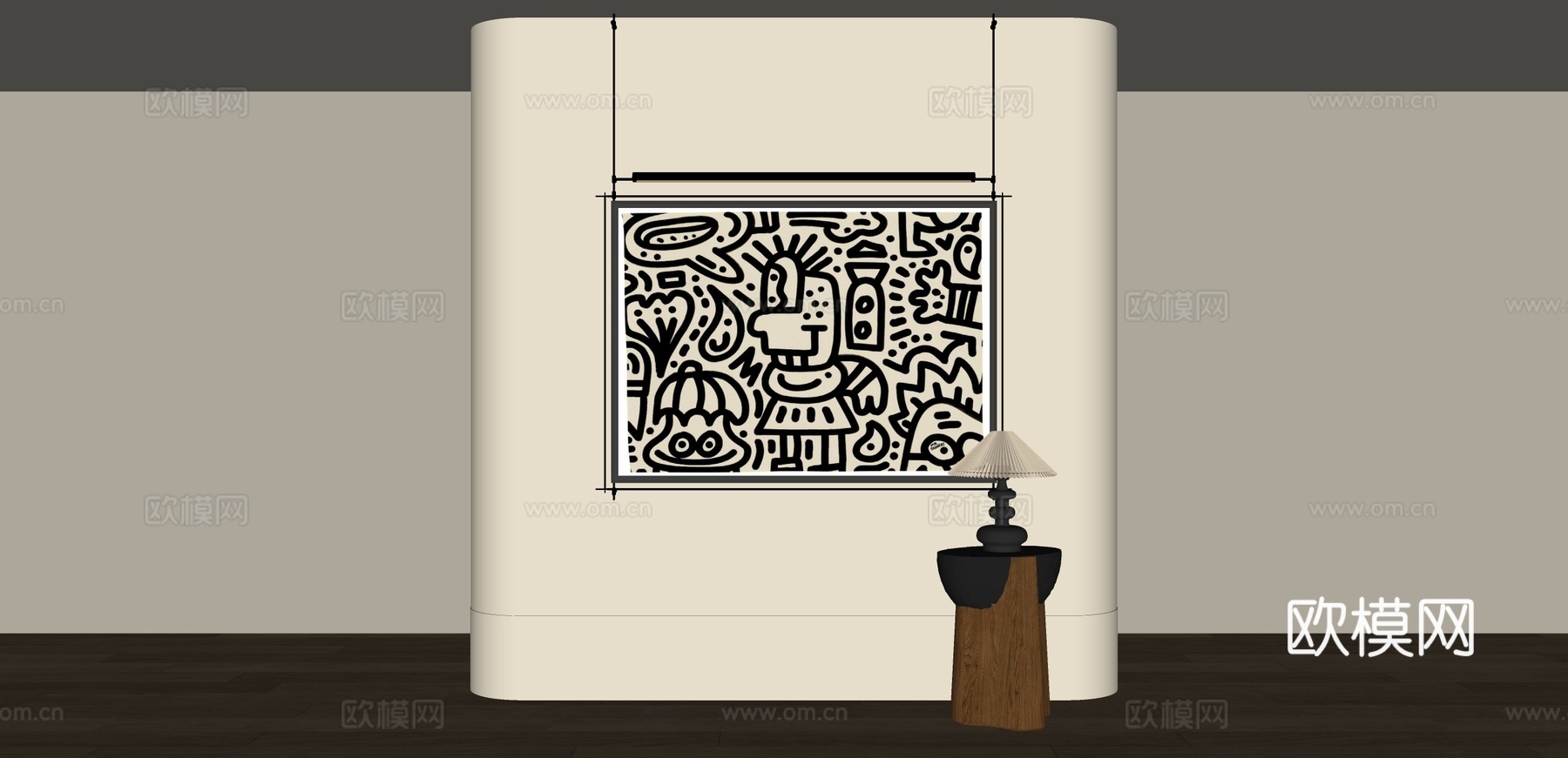 现代黑白涂鸦画su模型