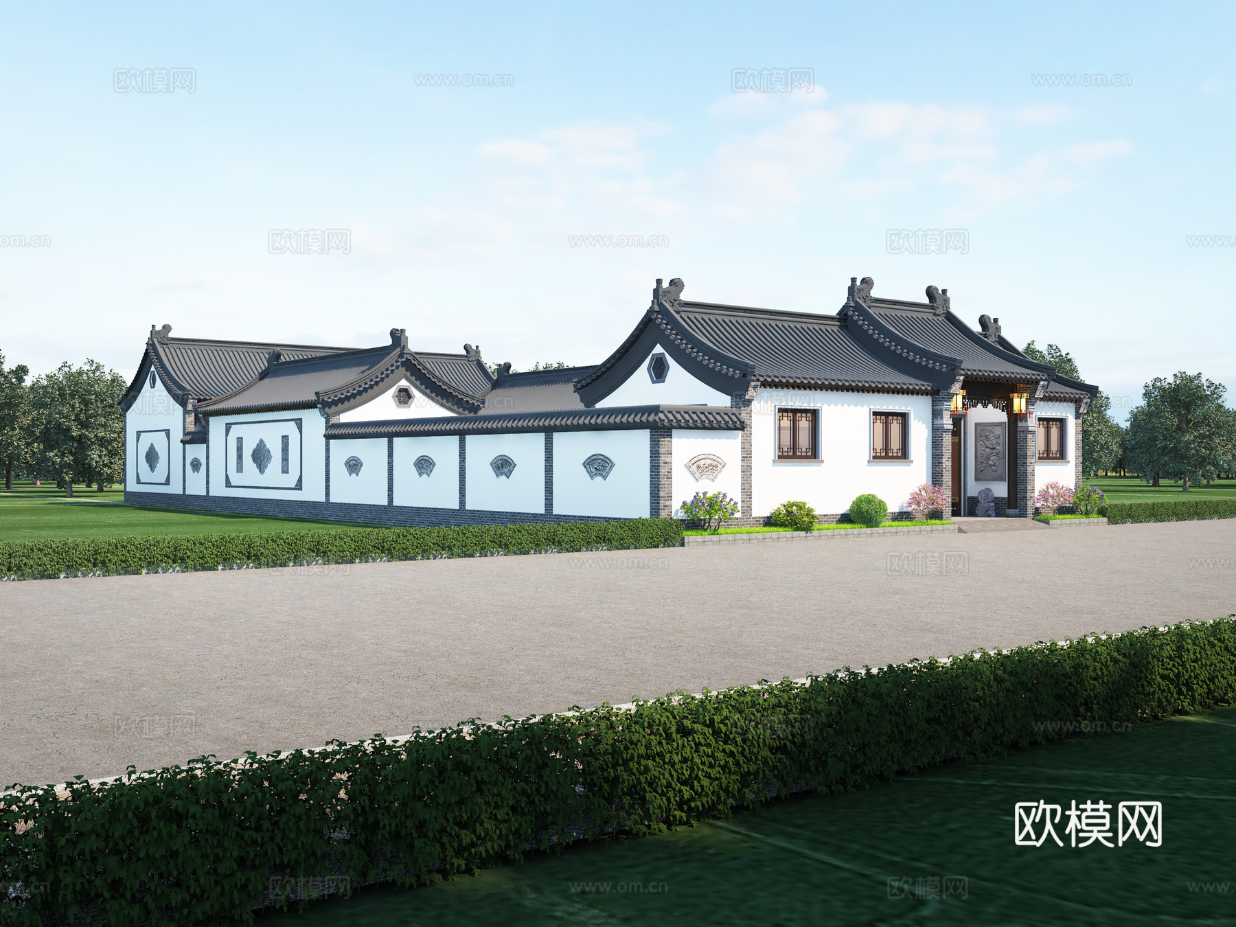 中式四合院苏式四合院三合院中式合院新中式庭院豪宅庭院景观中式3d模型