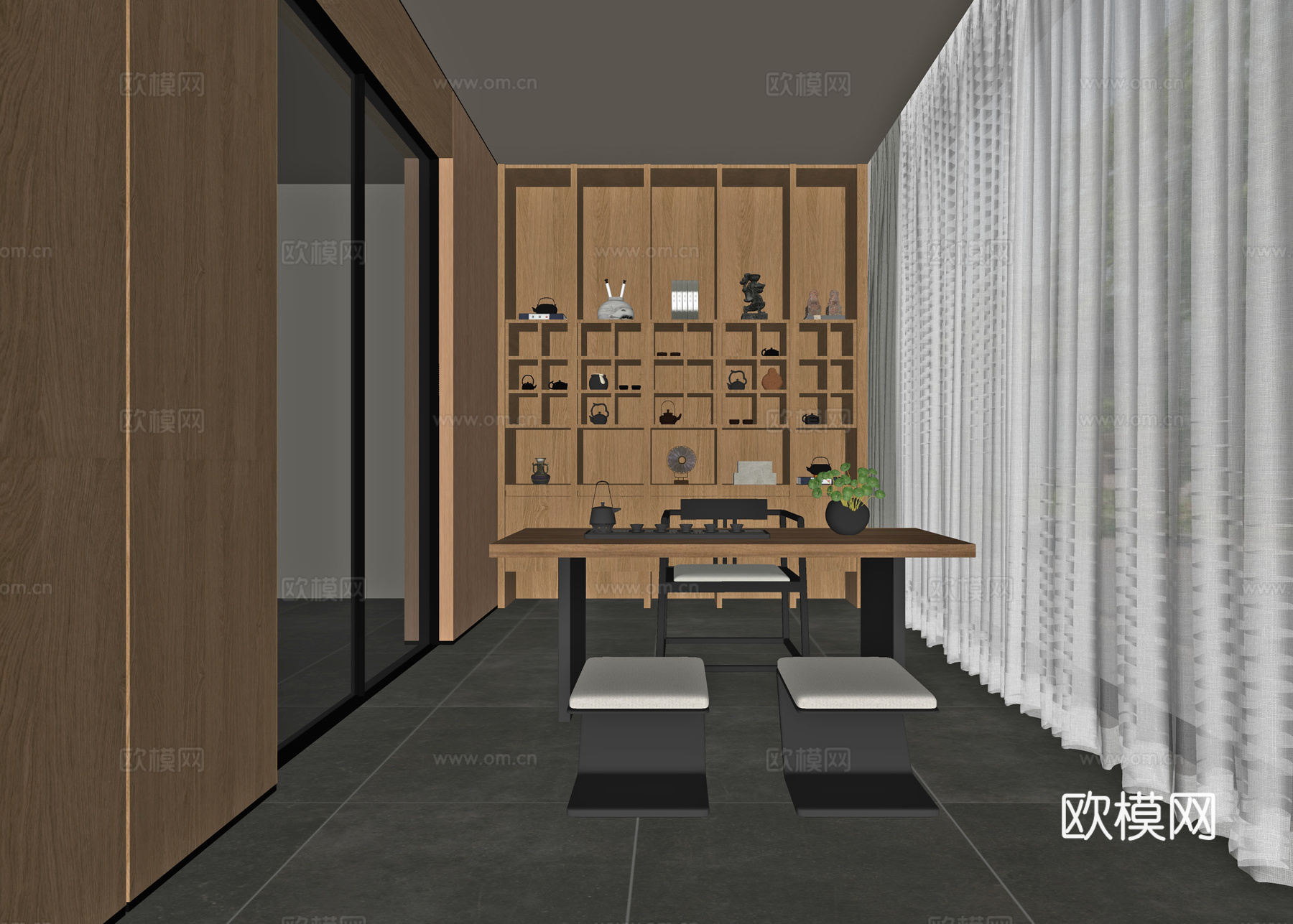 新中式茶室su模型