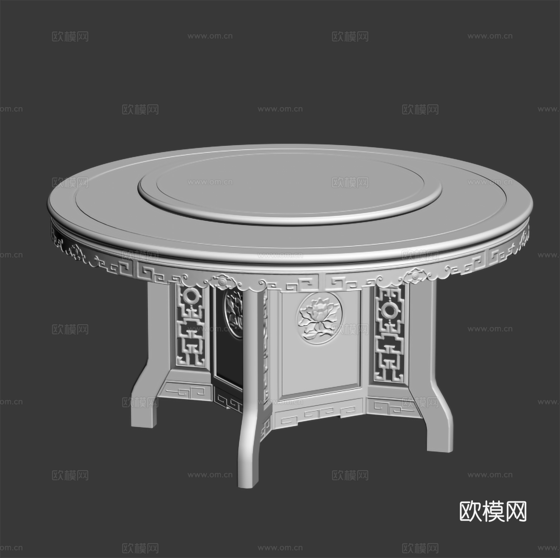 中式双层旋转餐桌 雕花餐桌 红木实木3d模型