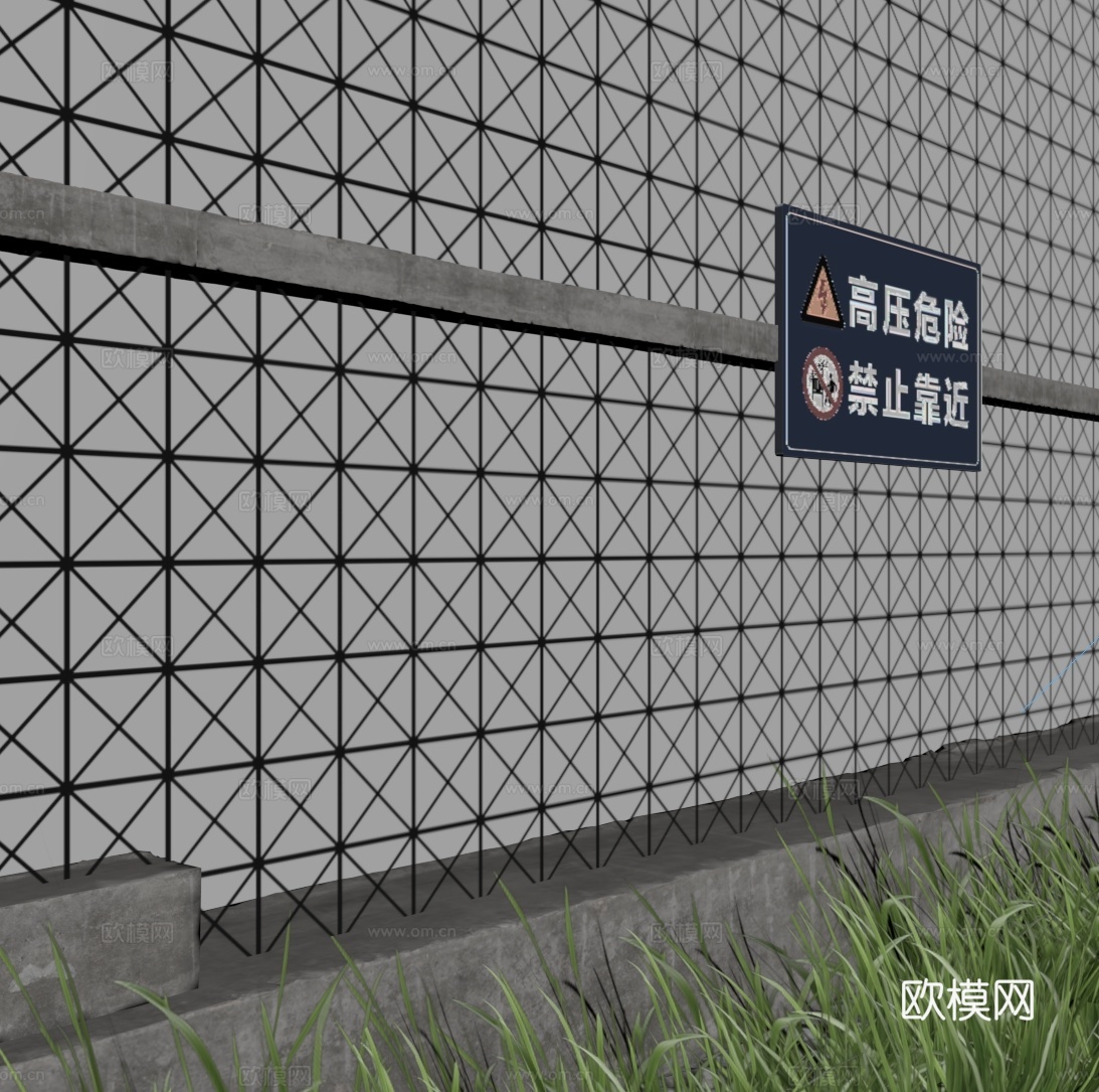 现代围栏护栏 铁艺围栏 铁丝网 护栏su模型