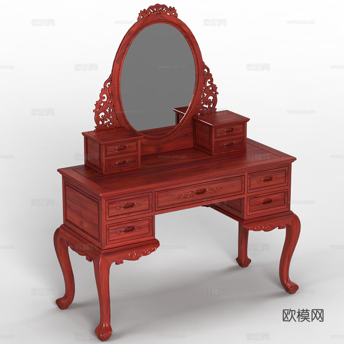 中式梳妆台  雕花柜门 欧式桌腿 红木实木3d模型