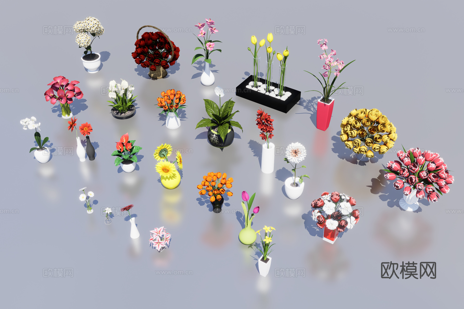 花瓶花卉3d模型