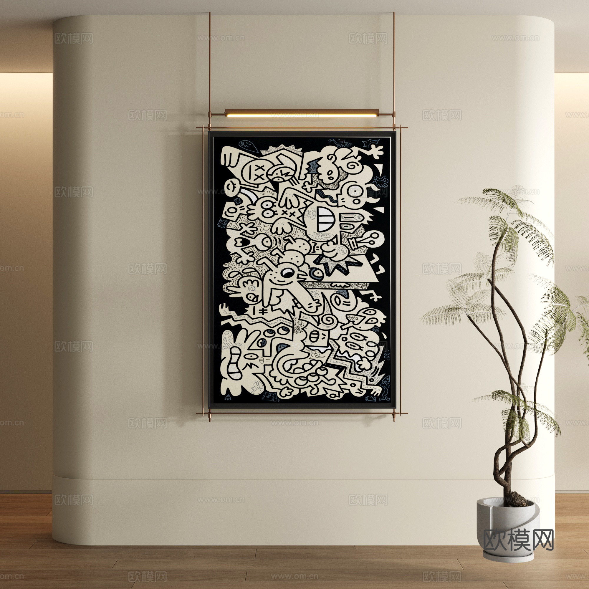 现代黑白涂鸦画3d模型