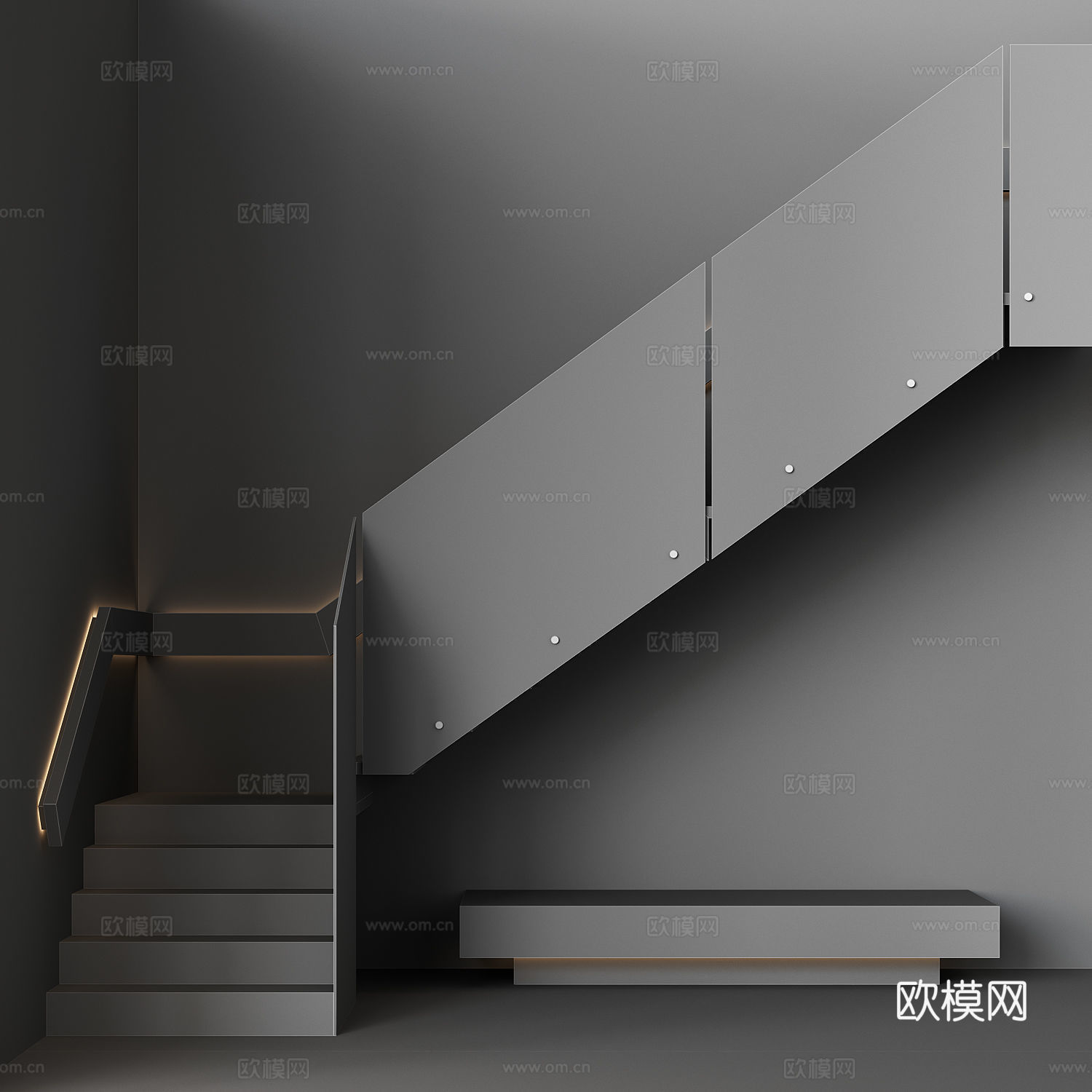 现代极简玻璃扶手楼梯3d模型