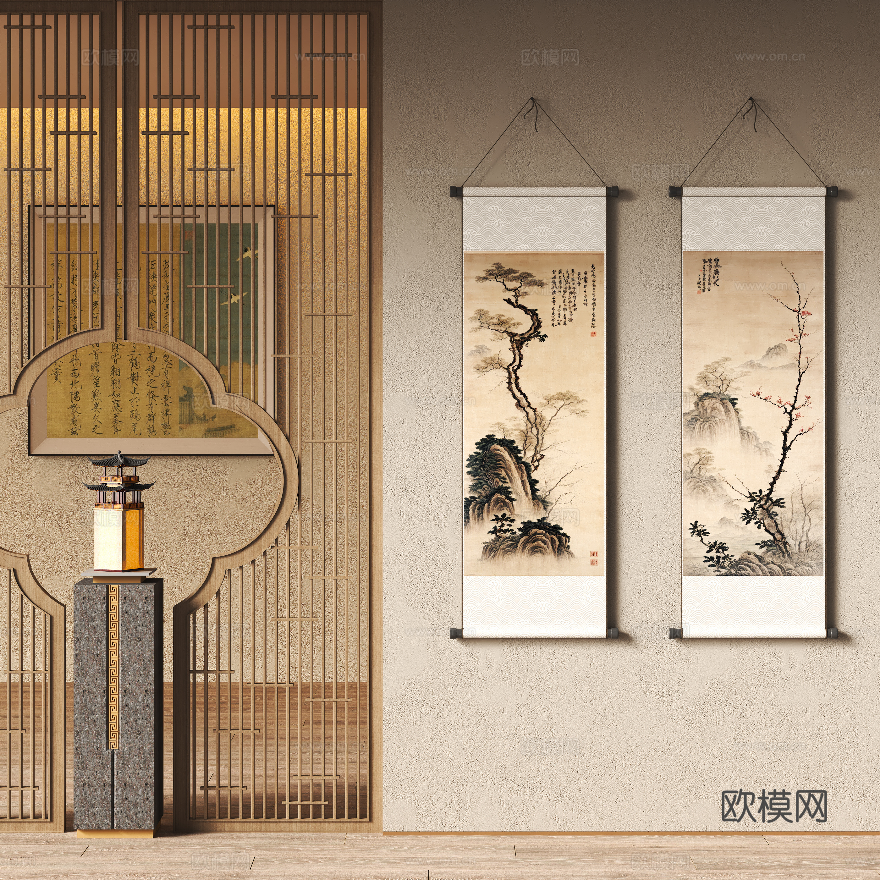 新中式装饰挂画3d模型