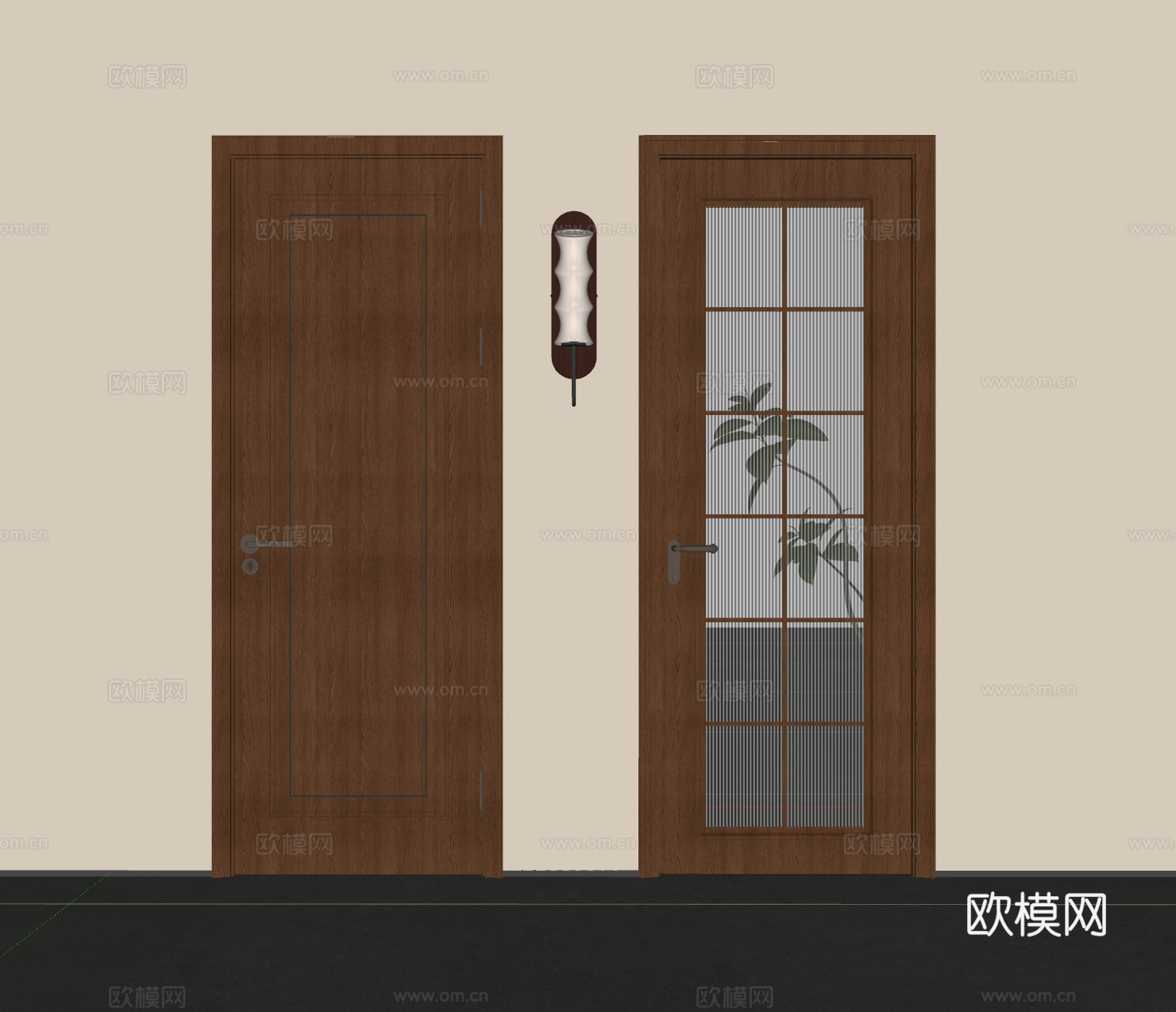 中古风单开门 卧室门 卫浴门su模型