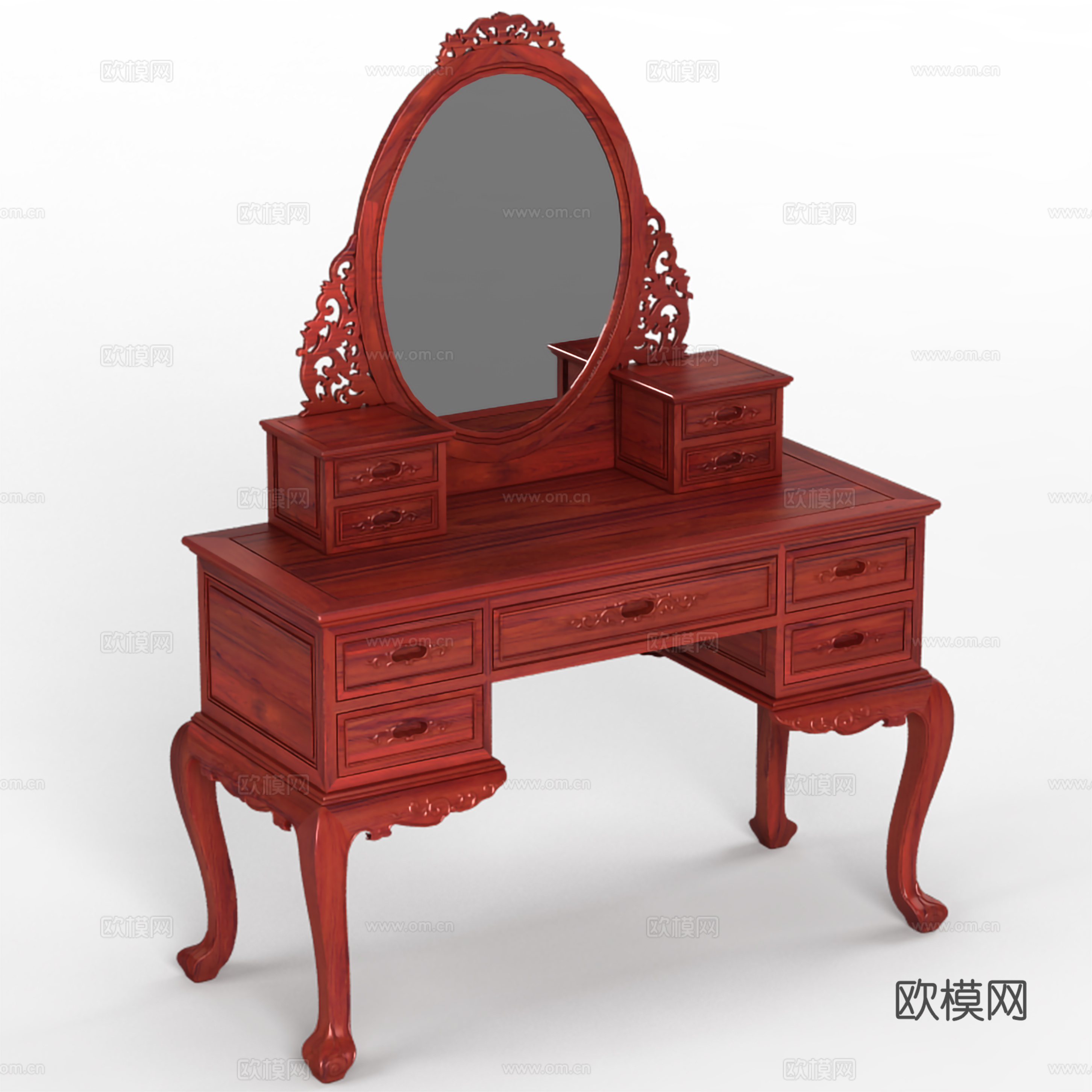 中式梳妆台  雕花柜门 欧式桌腿 红木实木3d模型
