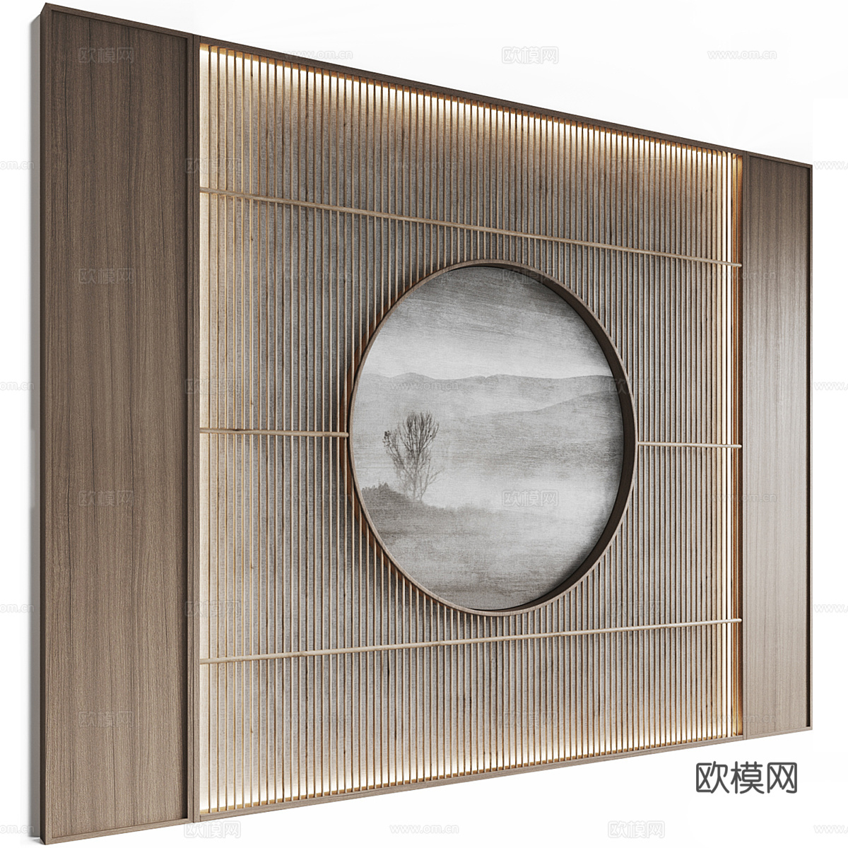 新中式沙发背景墙3d模型