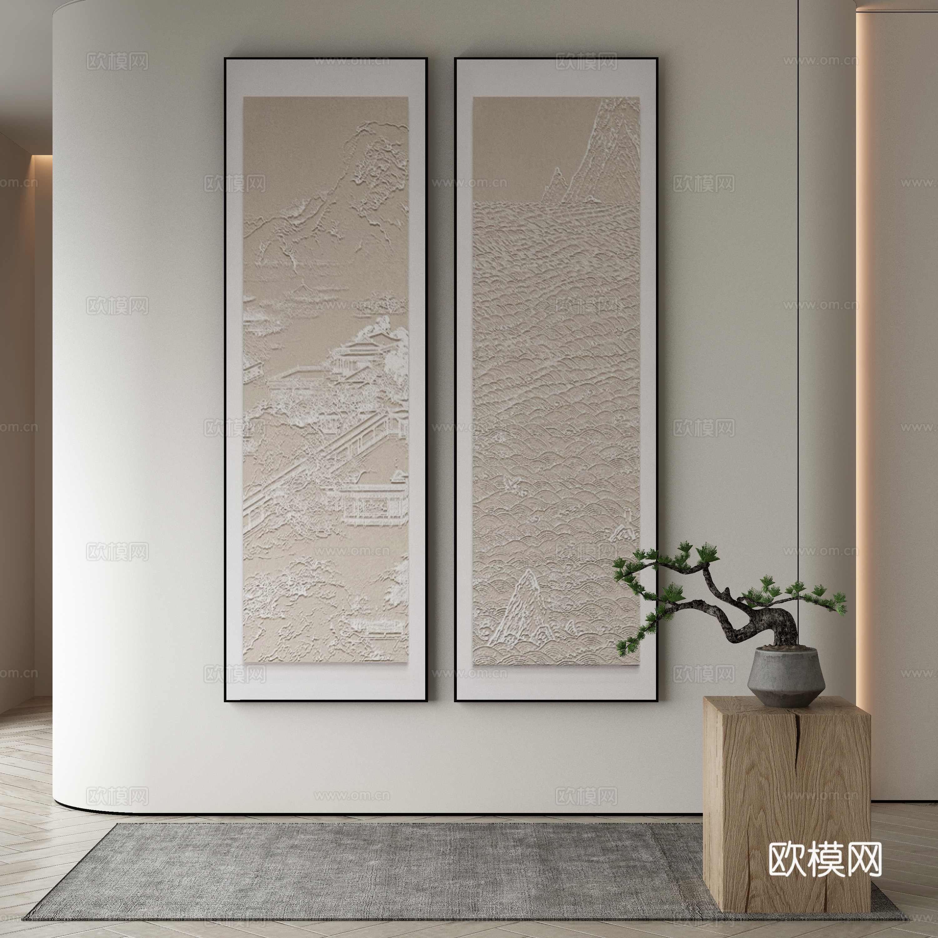 新中式侘寂挂画 油画3d模型