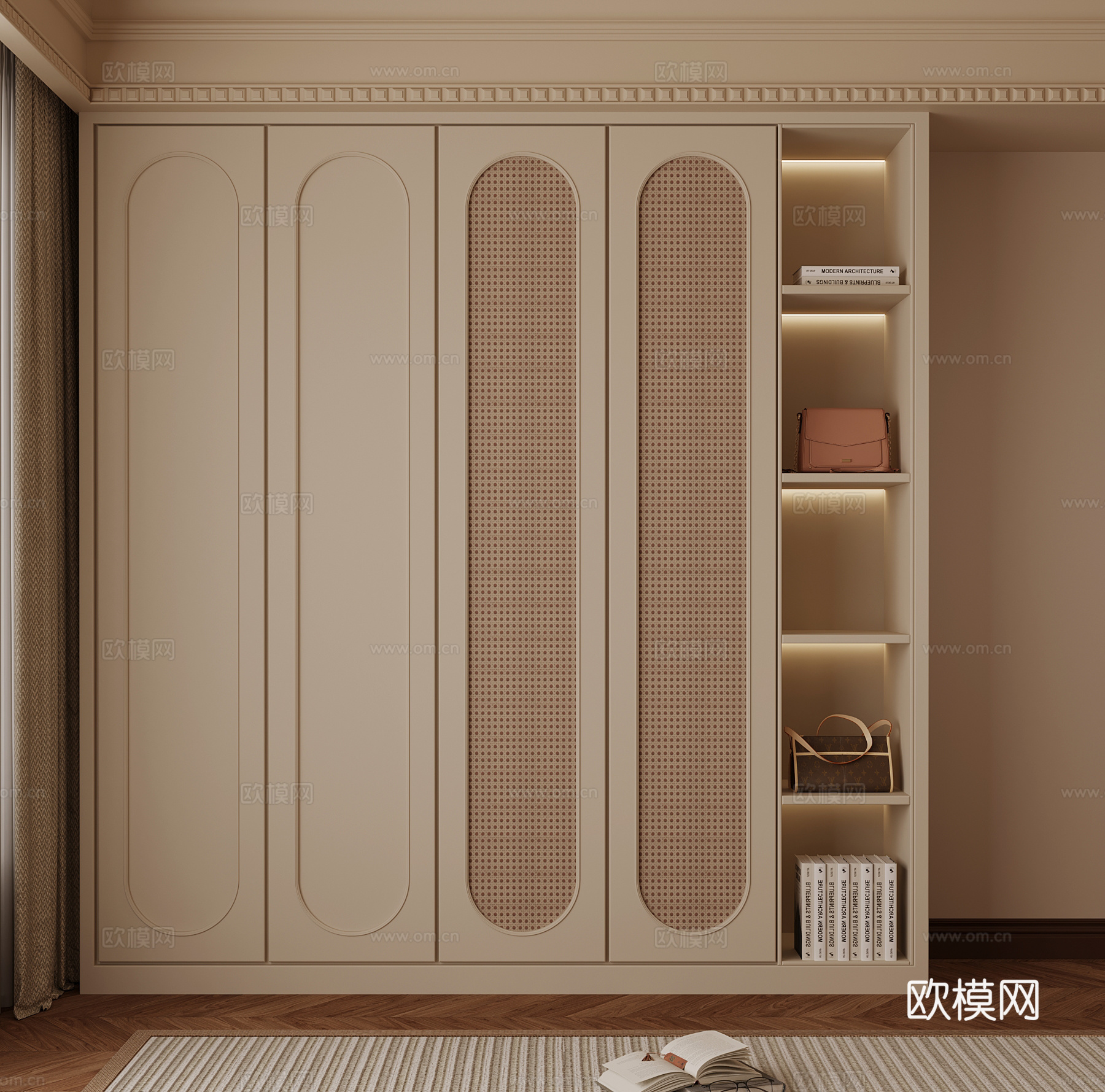 现代奶油风衣柜 饰品摆件su模型
