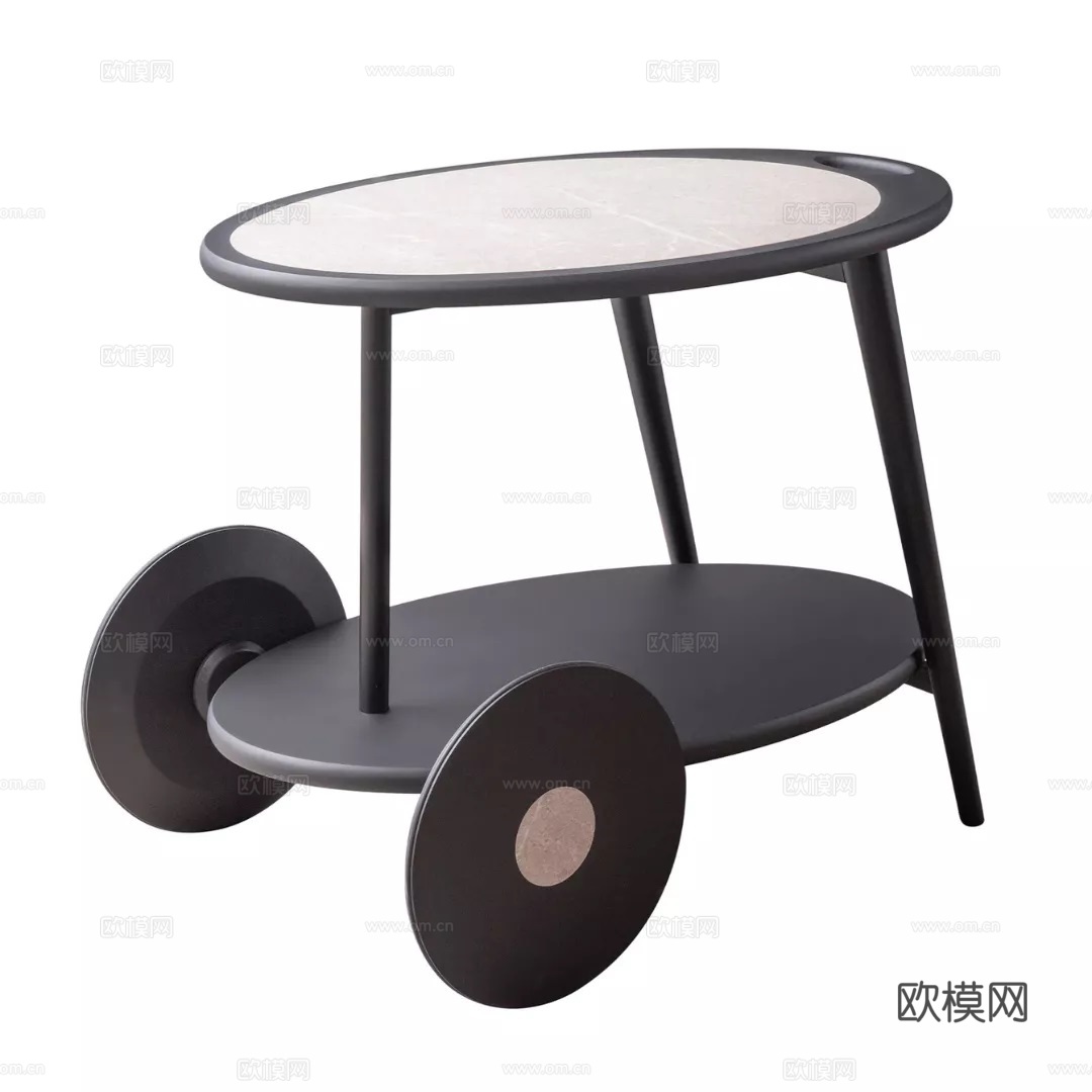 现代简约艺术创意推车型实木边几 现代轻奢沙发边几 小推车边几su模型