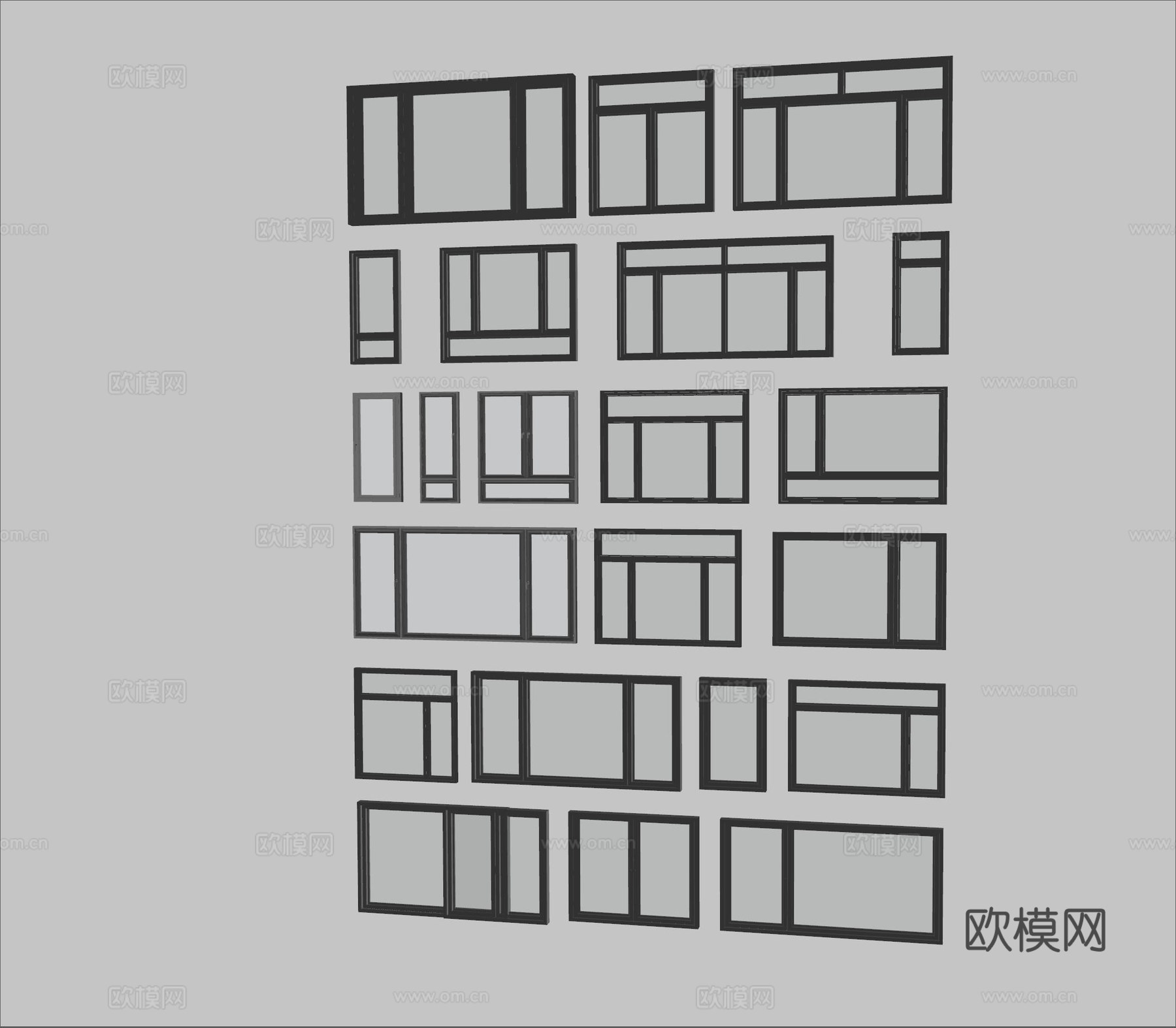 现代窗户组合 窗户玻璃窗 落地窗阳台窗 飘窗卧室窗 推拉窗su模型