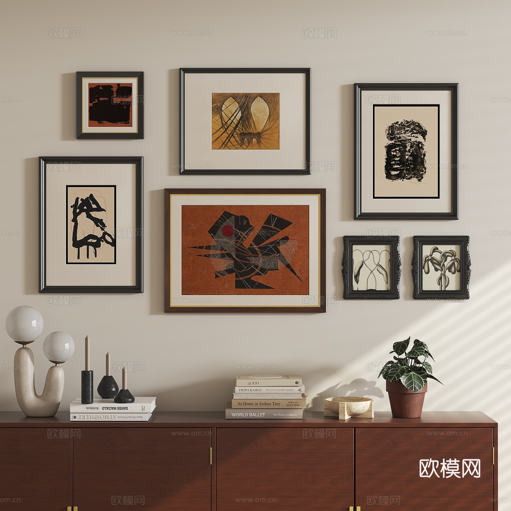 中古抽象挂画组合su模型