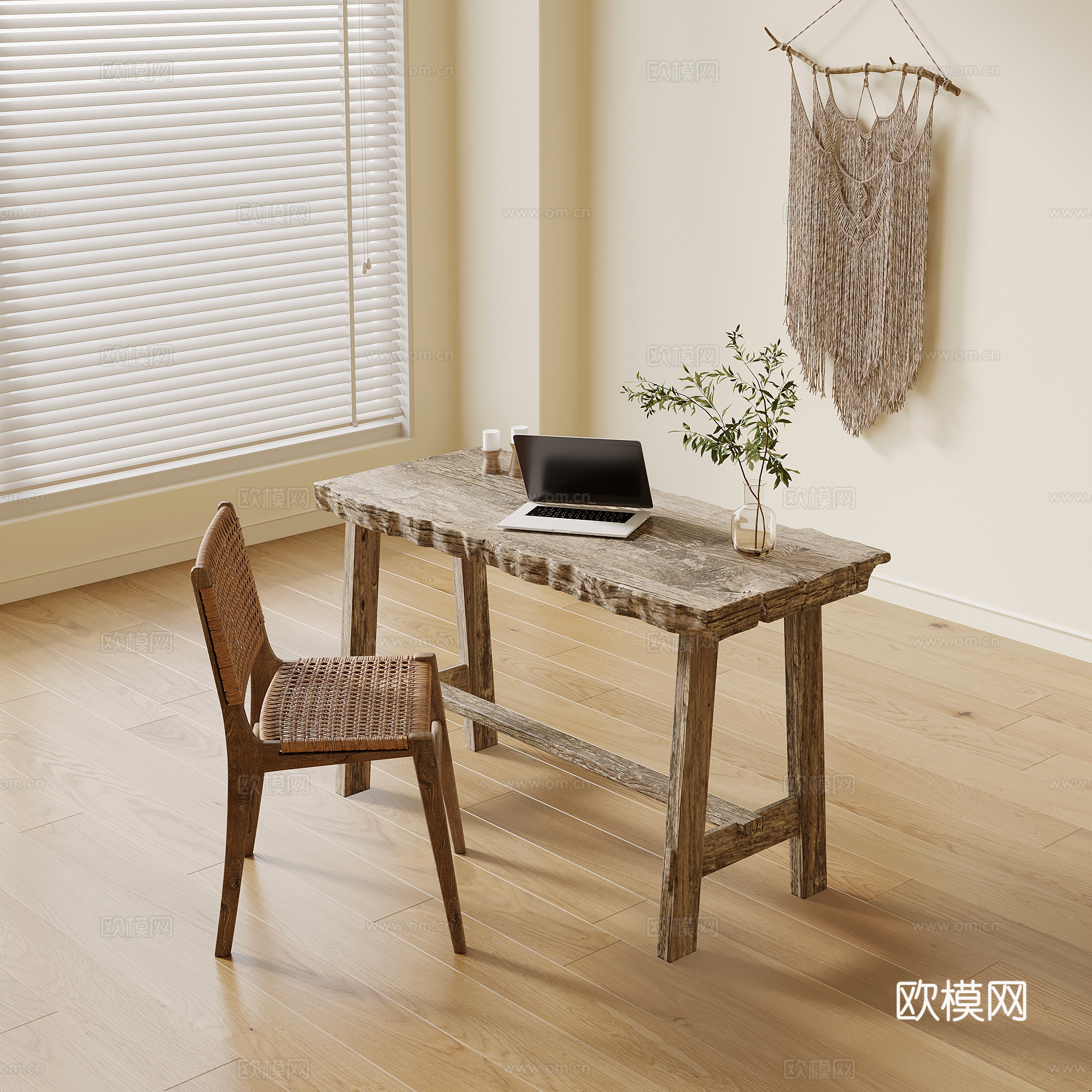 书桌 诧寂风书桌椅 墙饰挂饰3d模型