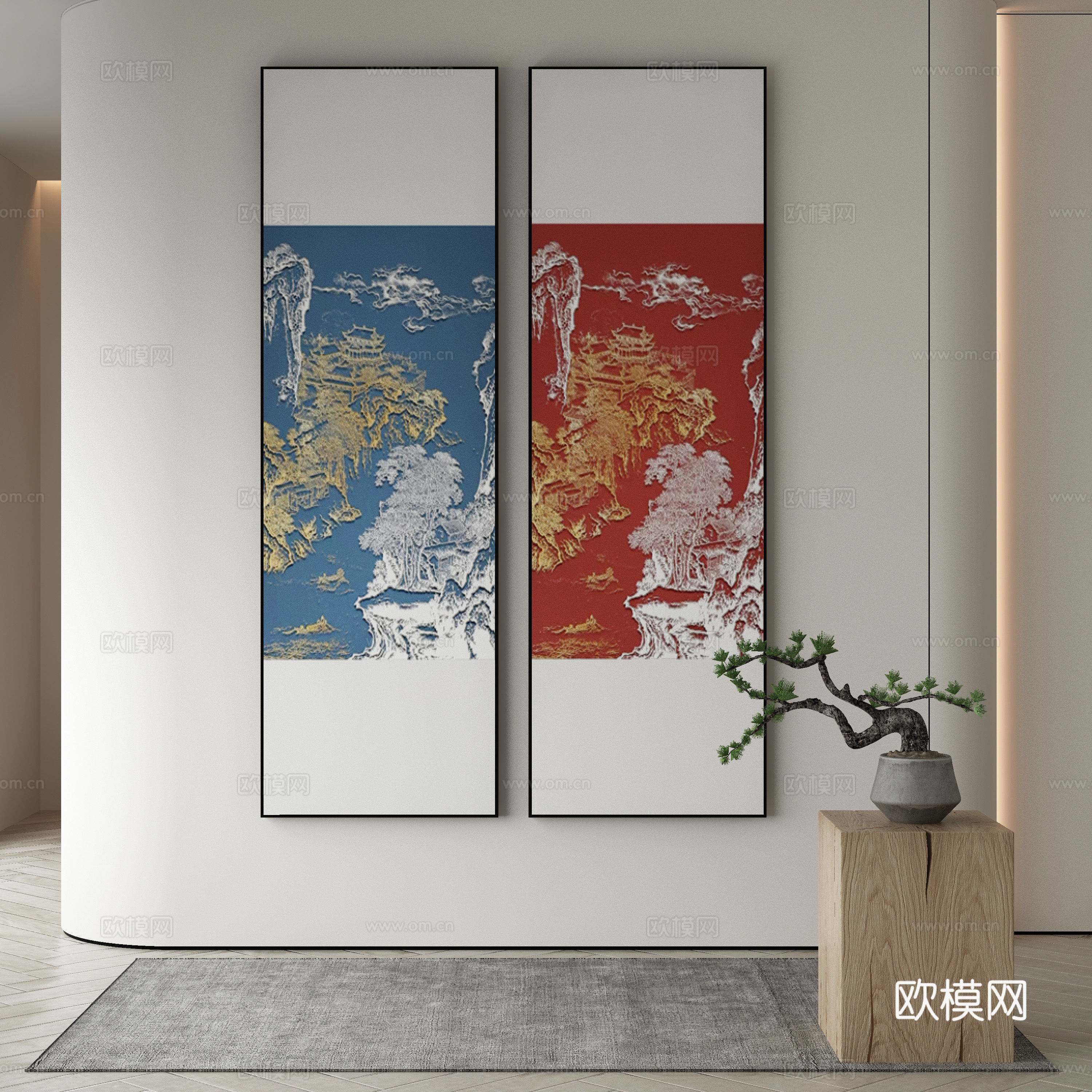 新中式侘寂挂画 油画3d模型