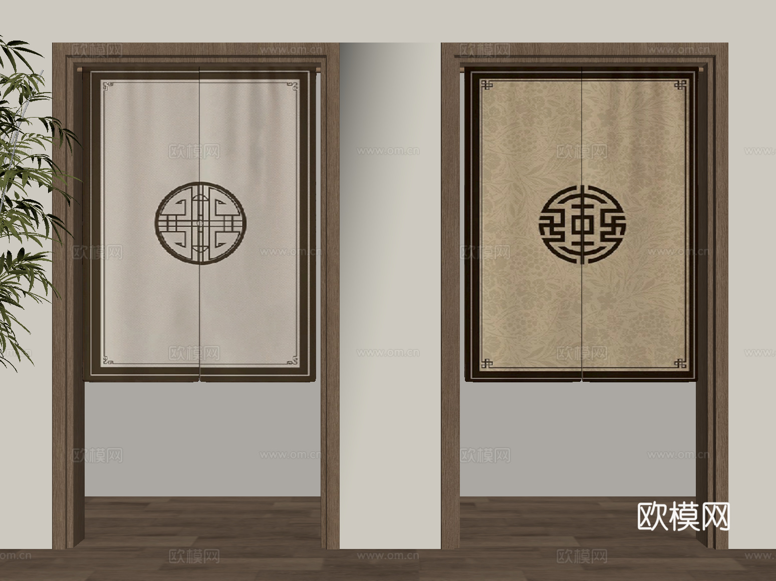 门帘 新中式门帘 布帘su模型