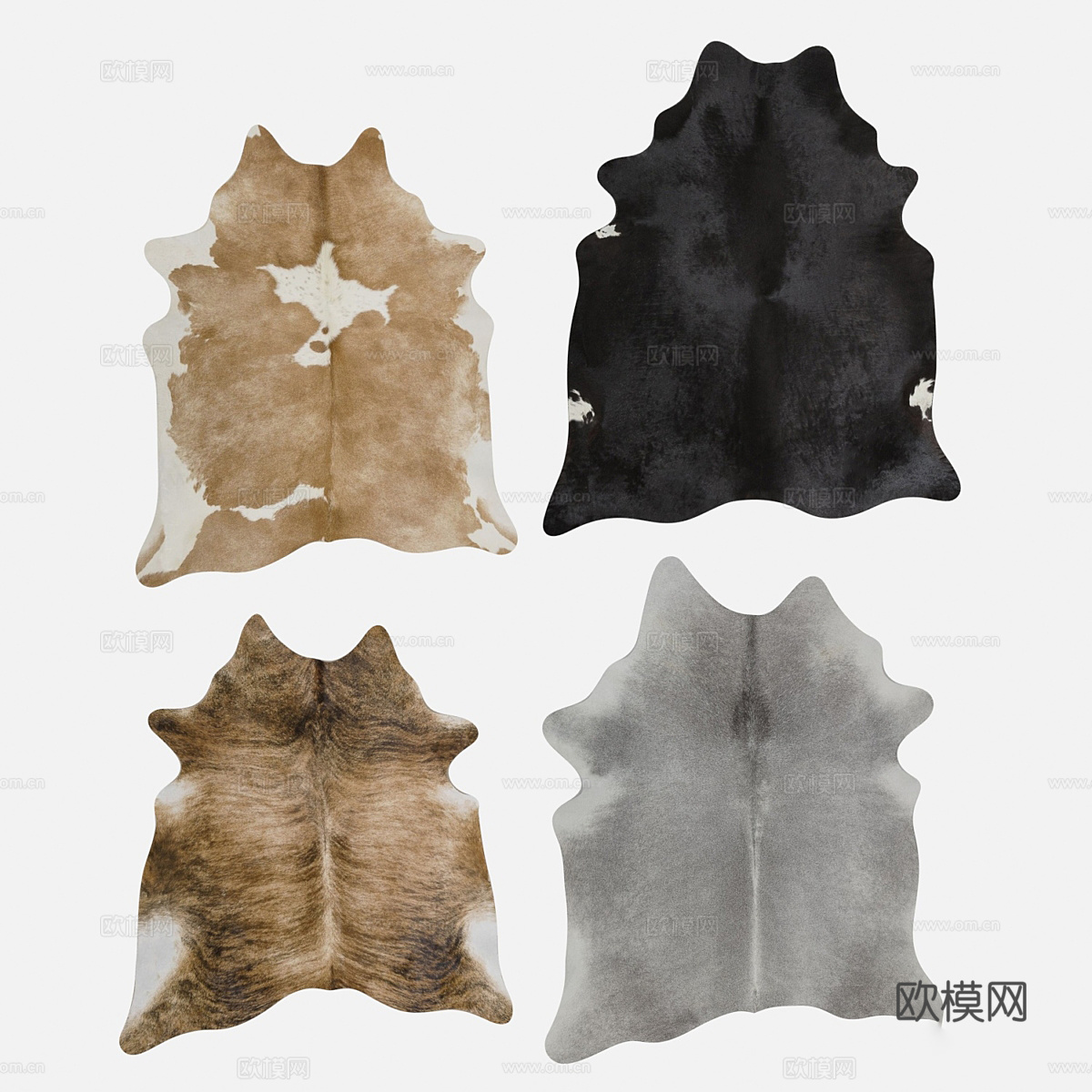 现代牛皮地毯 皮草地毯3d模型