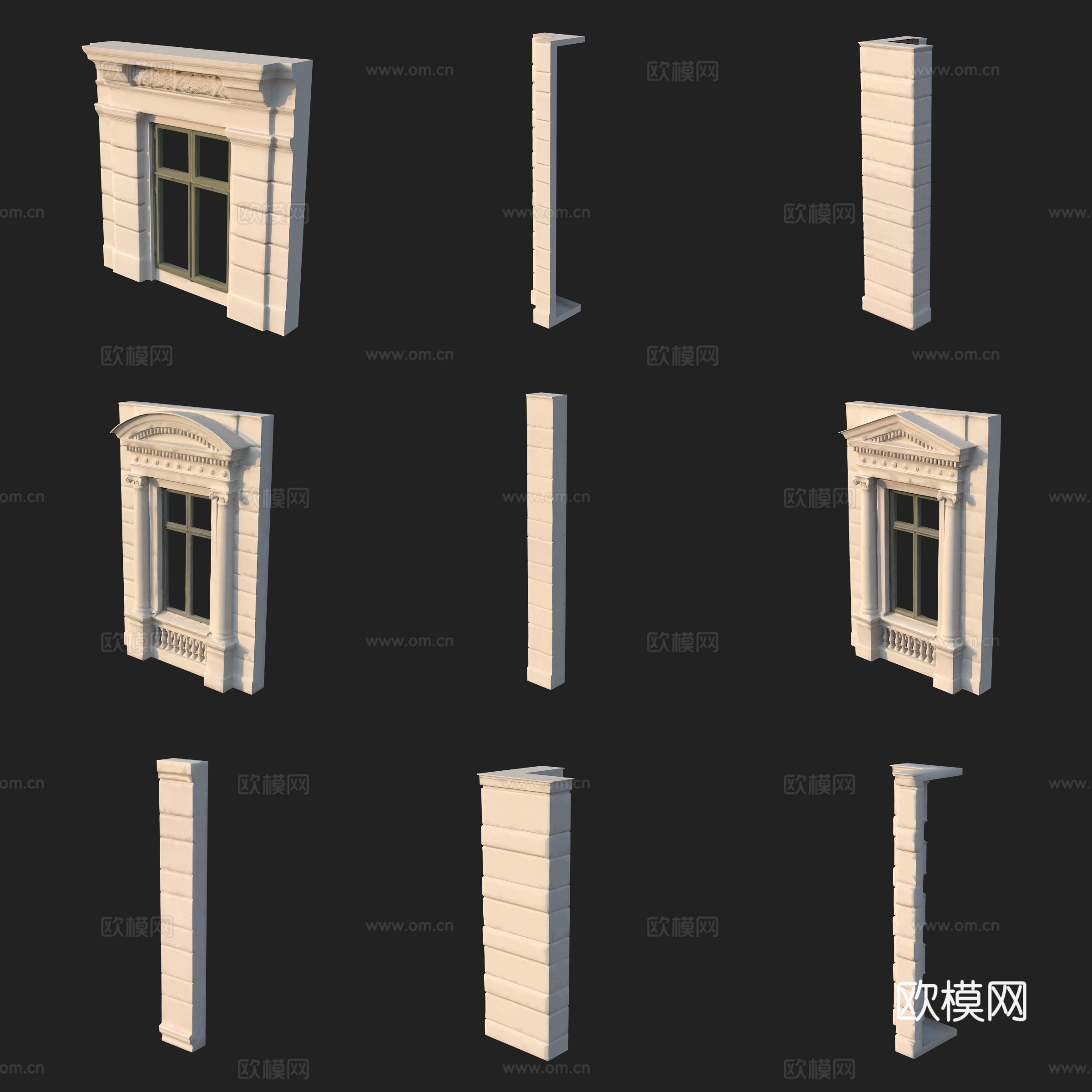 欧式墙板墙角门窗3d模型