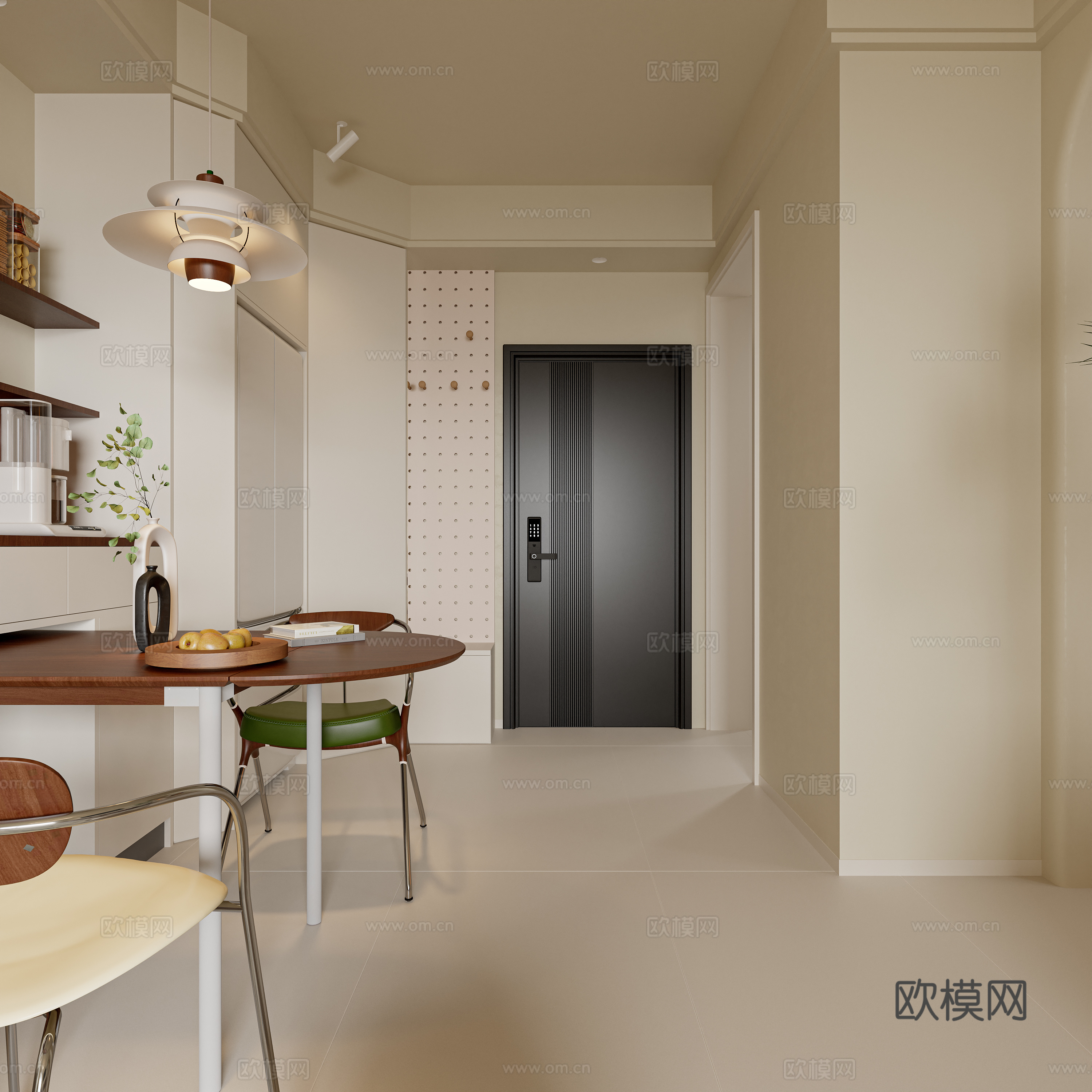 复古奶油风客餐厅3d模型