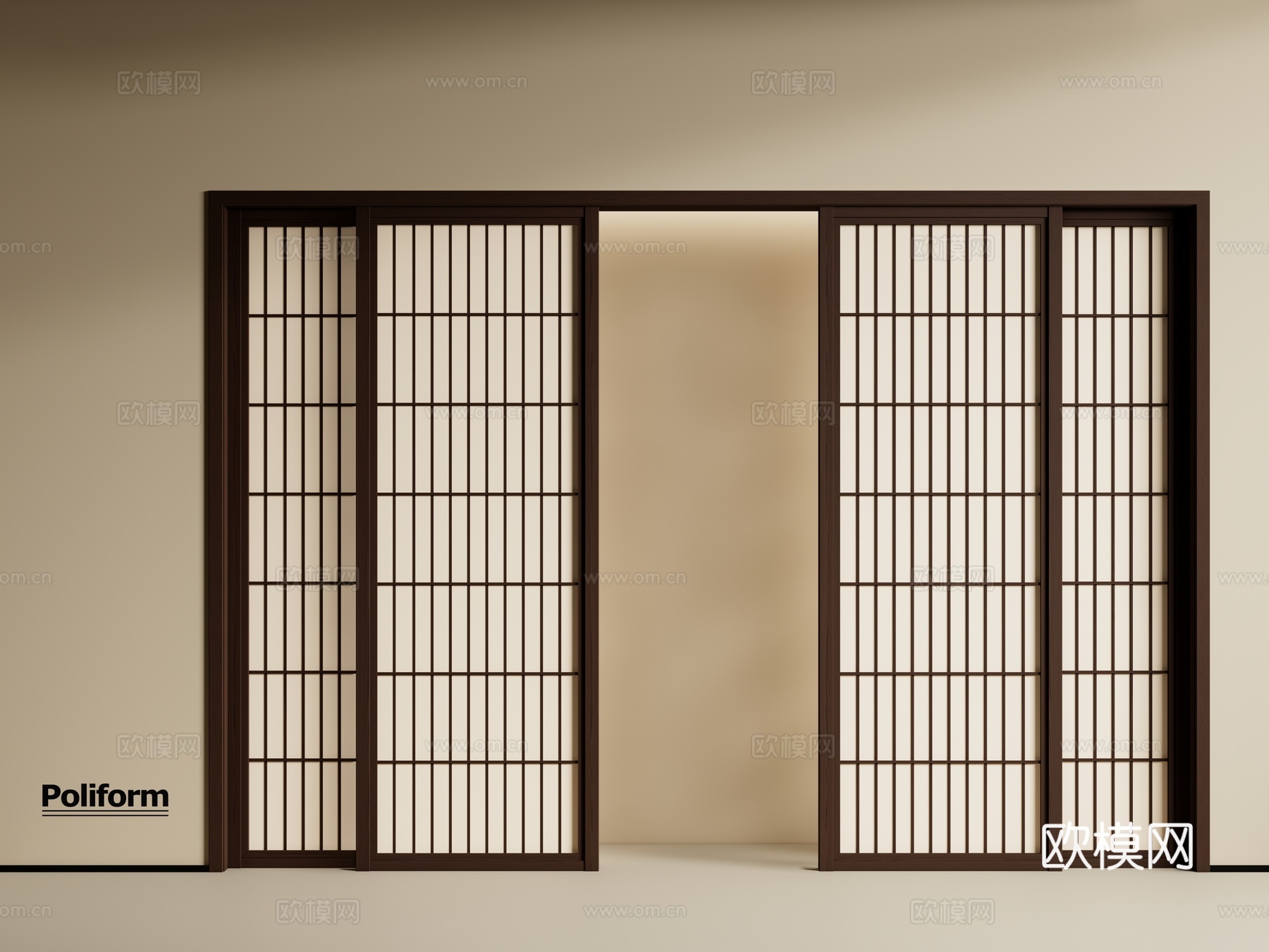 新中式推拉门 木质移门 厨卫门 格栅门3d模型