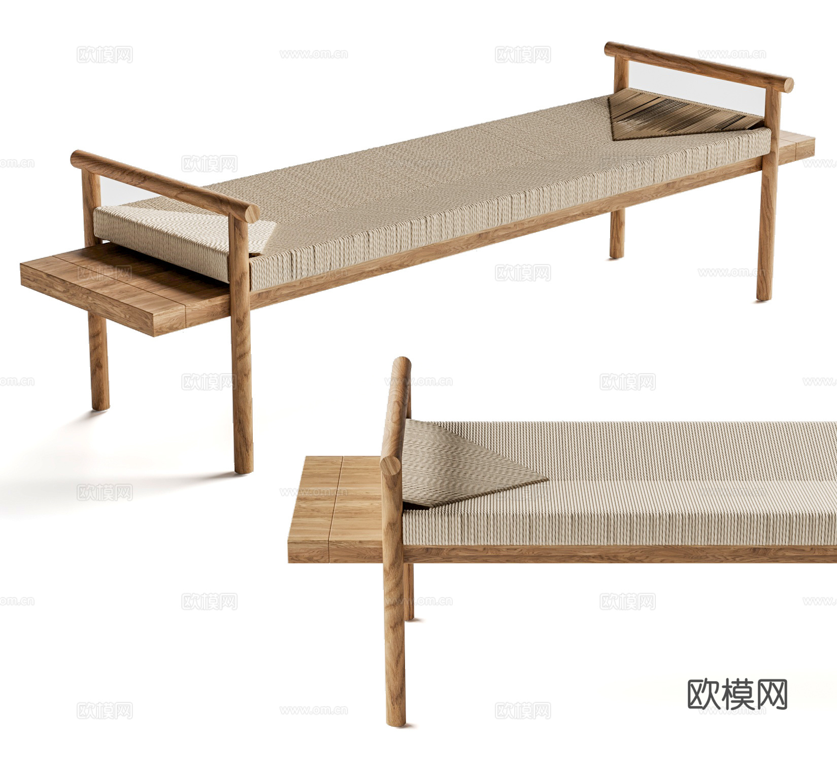 侘寂长凳 绳编床尾凳 沙发长凳 木凳3d模型