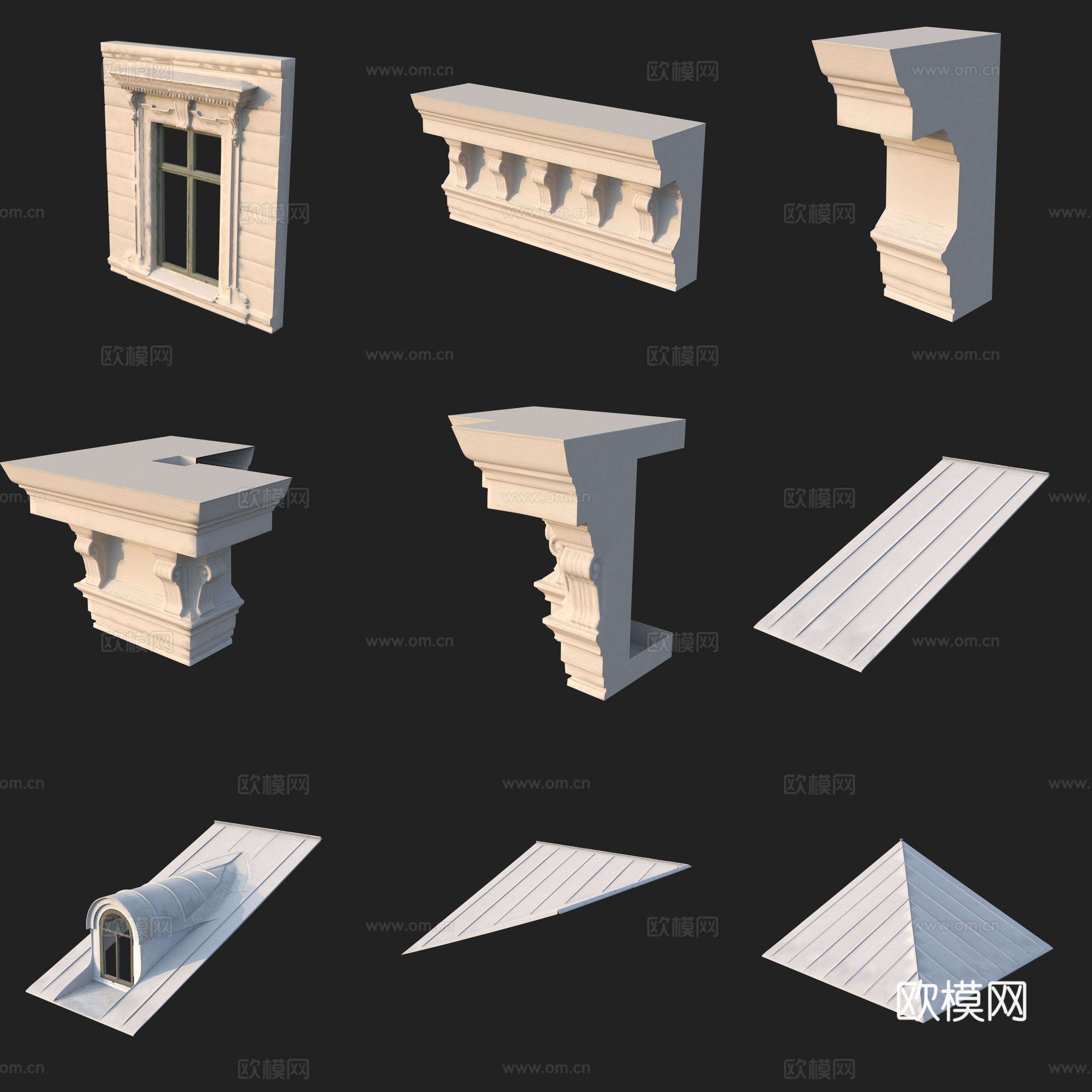 欧式石膏线门窗房顶3d模型
