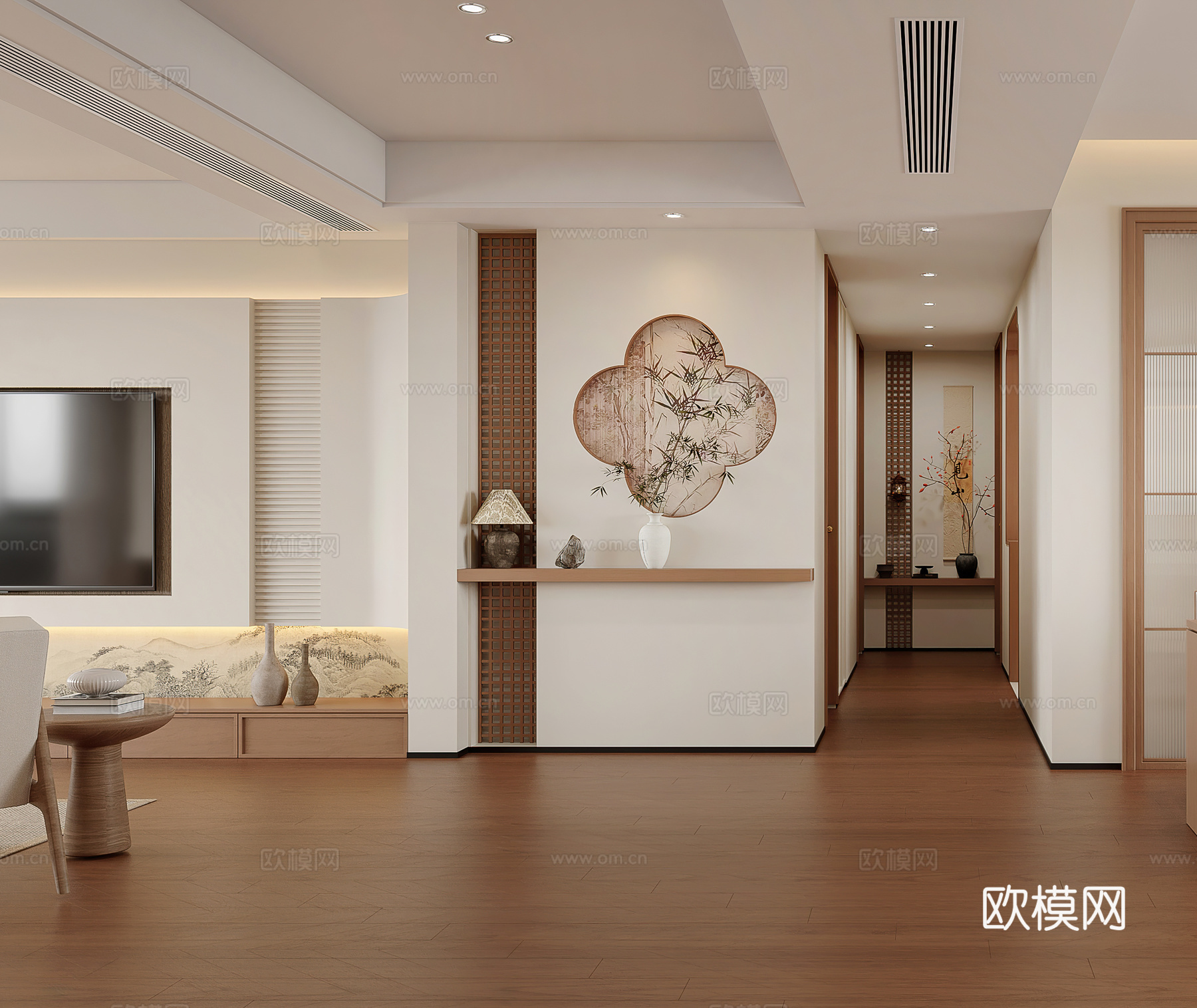 宋式玄关 新中式玄关 端景 对景墙 装饰墙 入户 过道 中古3d模型