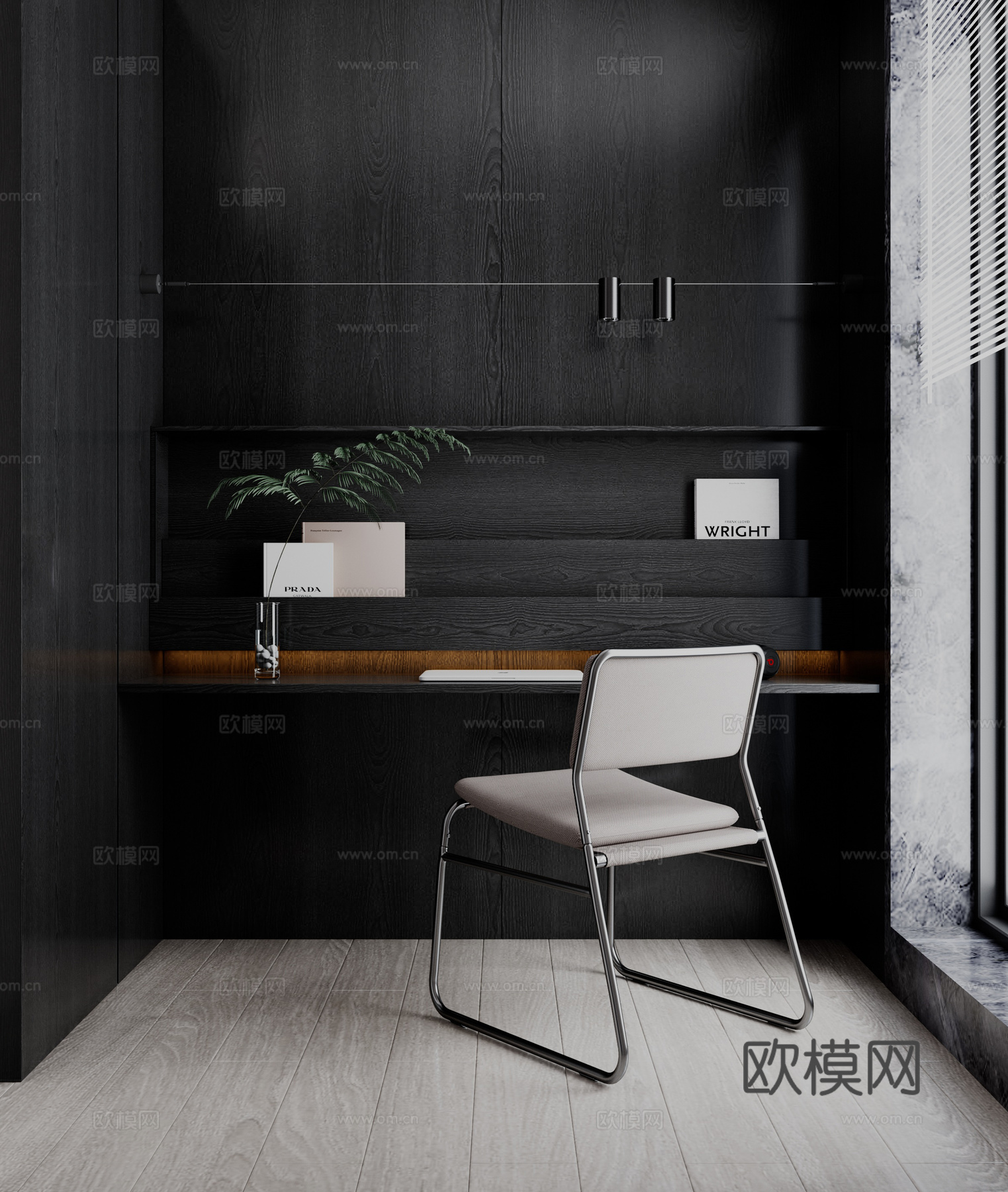 现代极简黑白书桌 书房3d模型