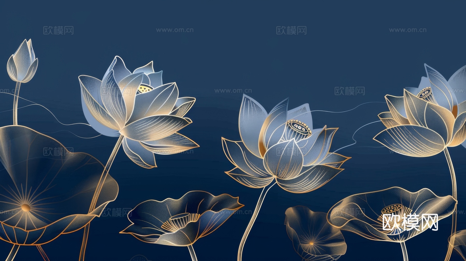 中式水彩荷花荷叶背景