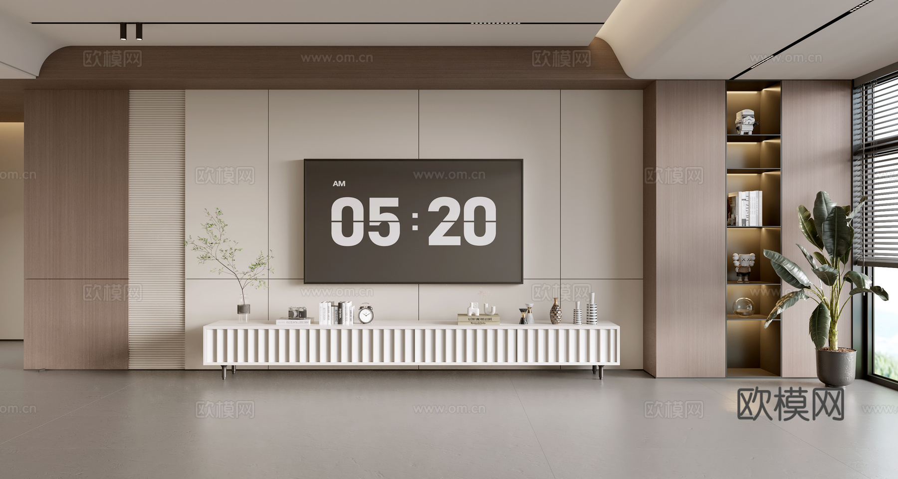 现代电视背景墙 现代摆件 阳台柜 客厅柜 木饰面背景墙3d模型