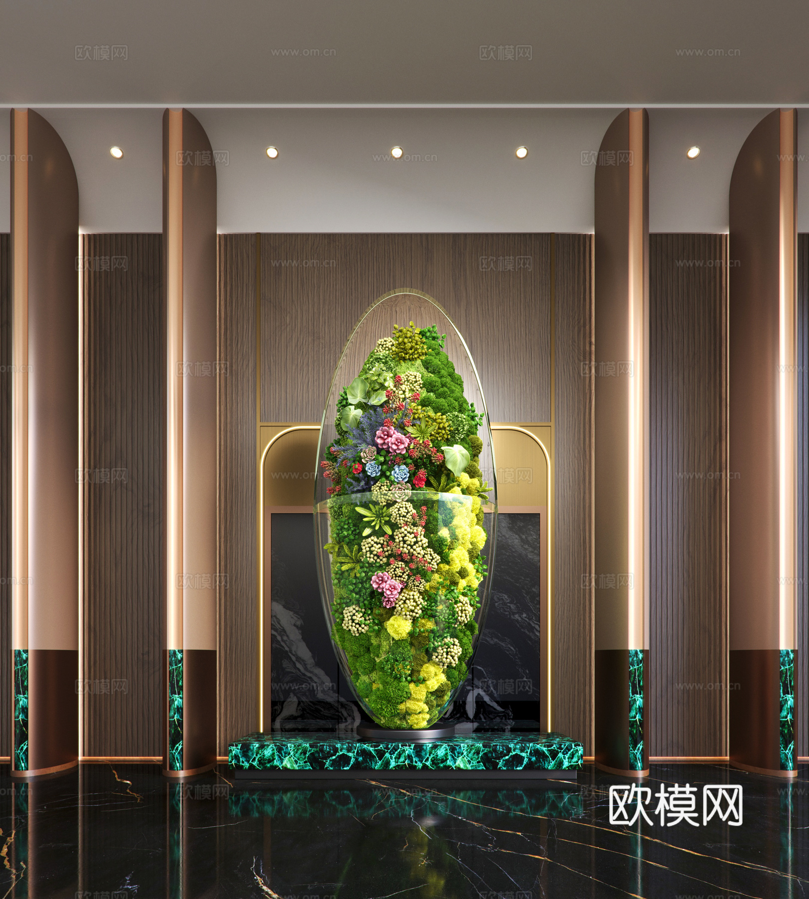 现代酒店大厅苔藓装置3d模型