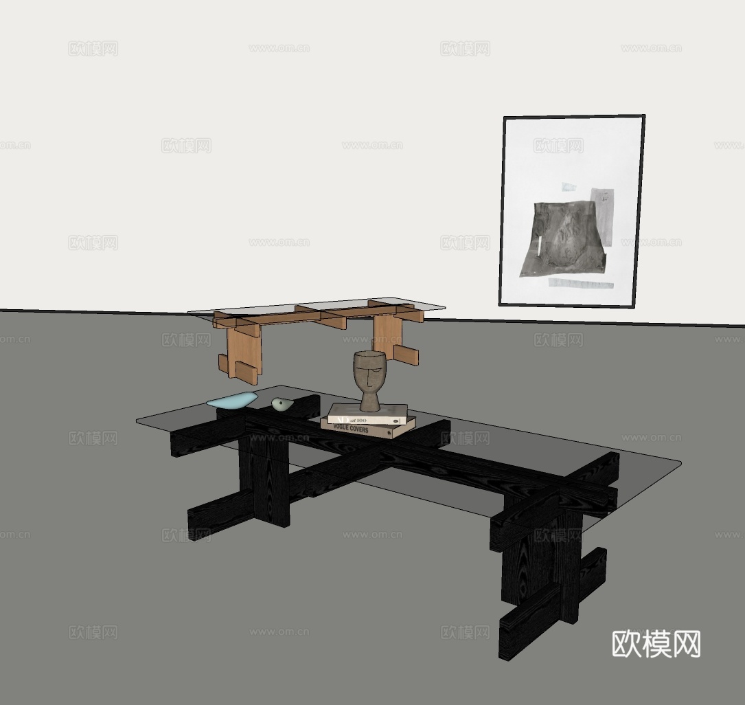意式茶几 现代茶几 极简茶几 原木茶几 北欧玻璃面茶几su模型