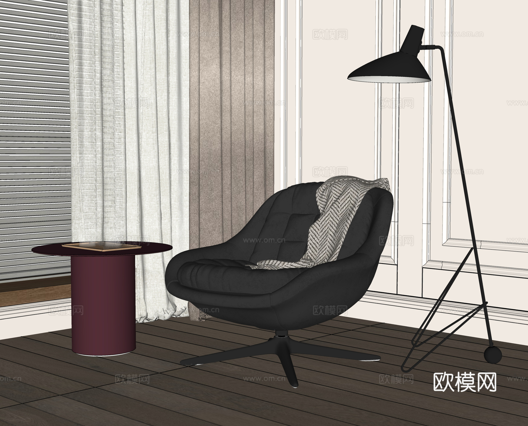Minotti Kendall 沙发椅 皮革单人沙发 落地灯su模型