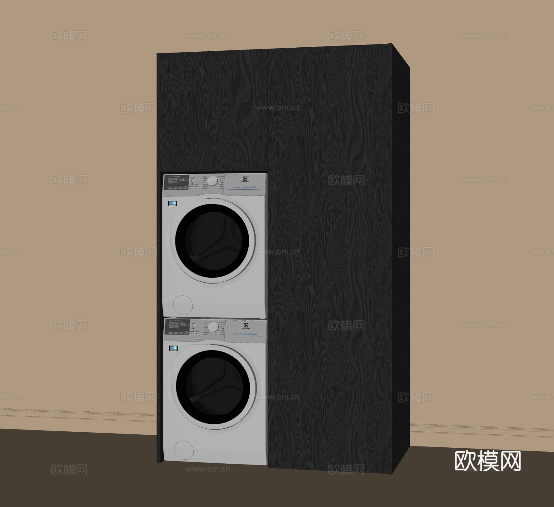 现代洗衣机柜 洗衣机 烘干机su模型