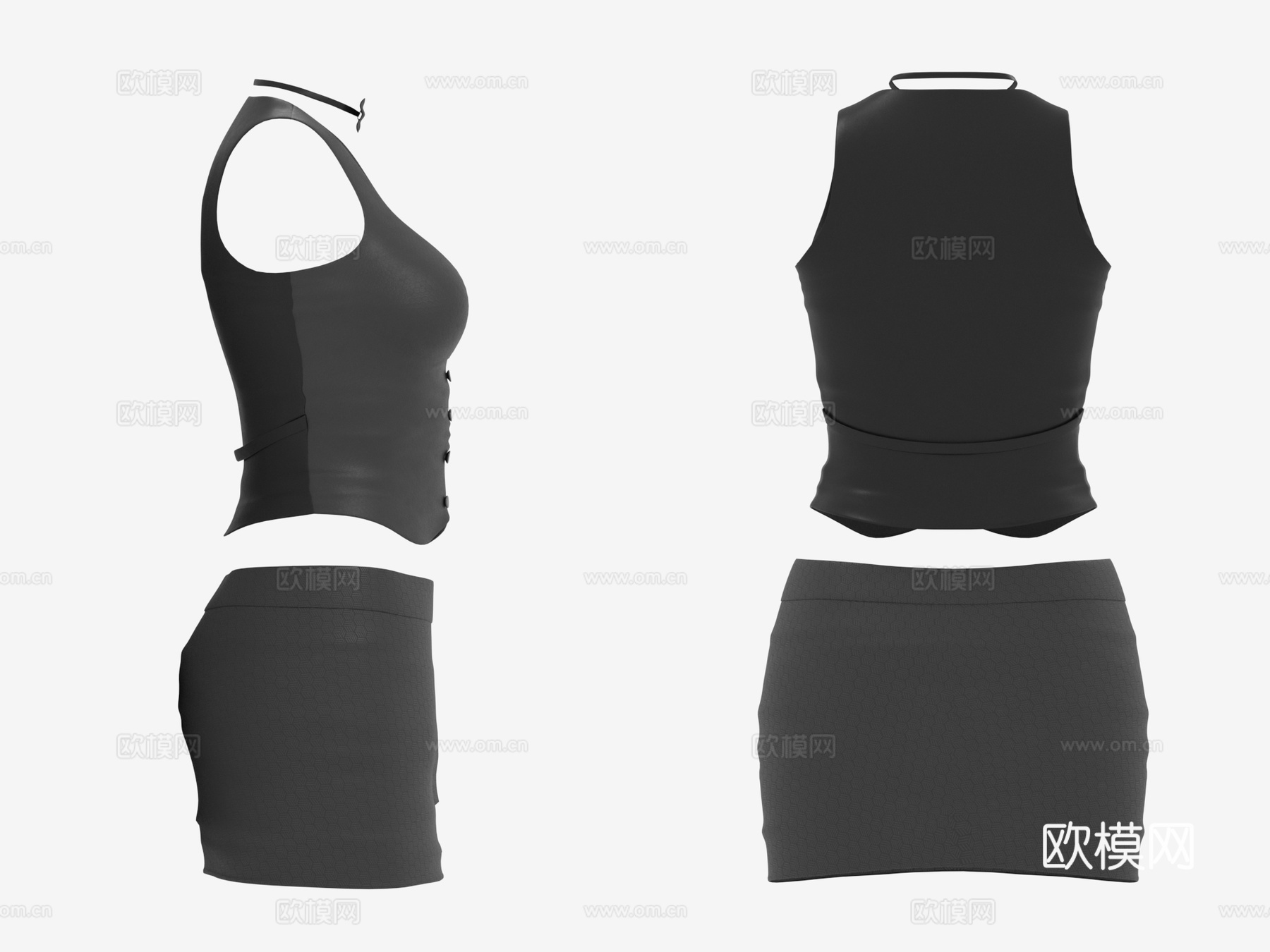 女性调酒师服装 背心 裙子 女装 衣服3d模型
