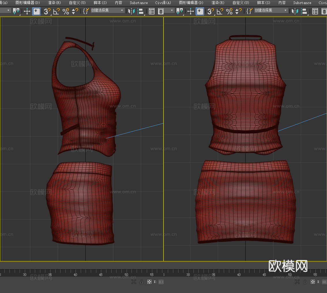 女性调酒师服装 背心 裙子 女装 衣服3d模型