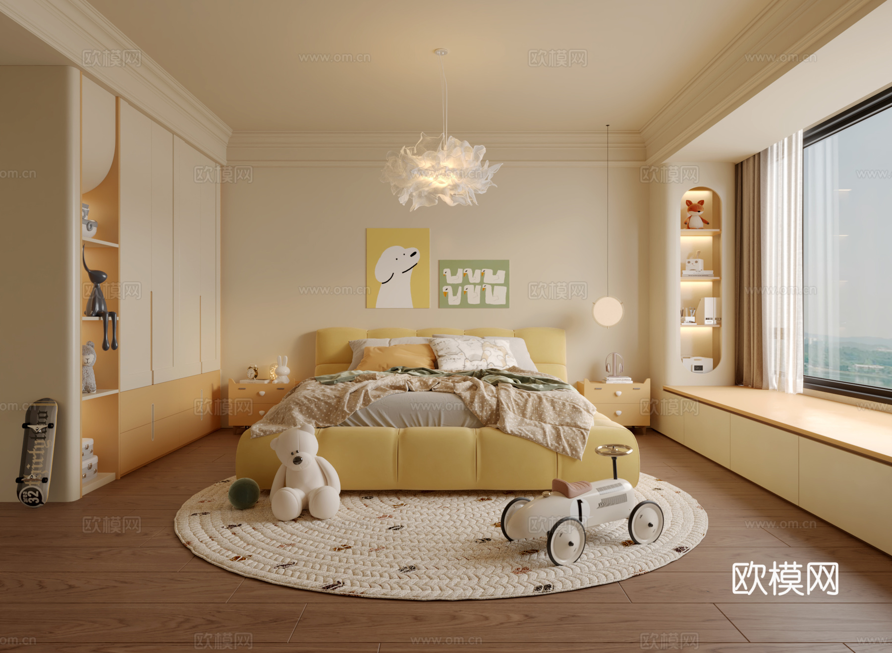 奶油风儿童房3d模型