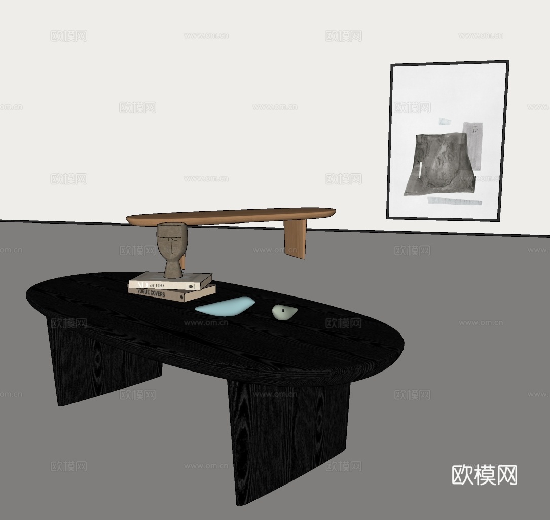 侘寂风茶几 椭圆形茶几 现代实木茶几 中古风茶几 复古风茶几su模型
