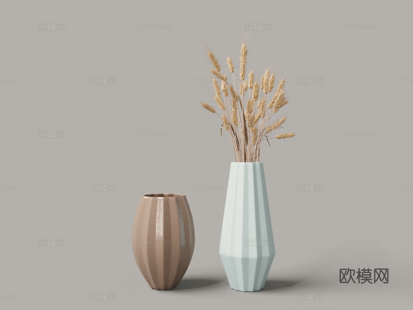 现代瓷器花瓶金色麦穗3d模型