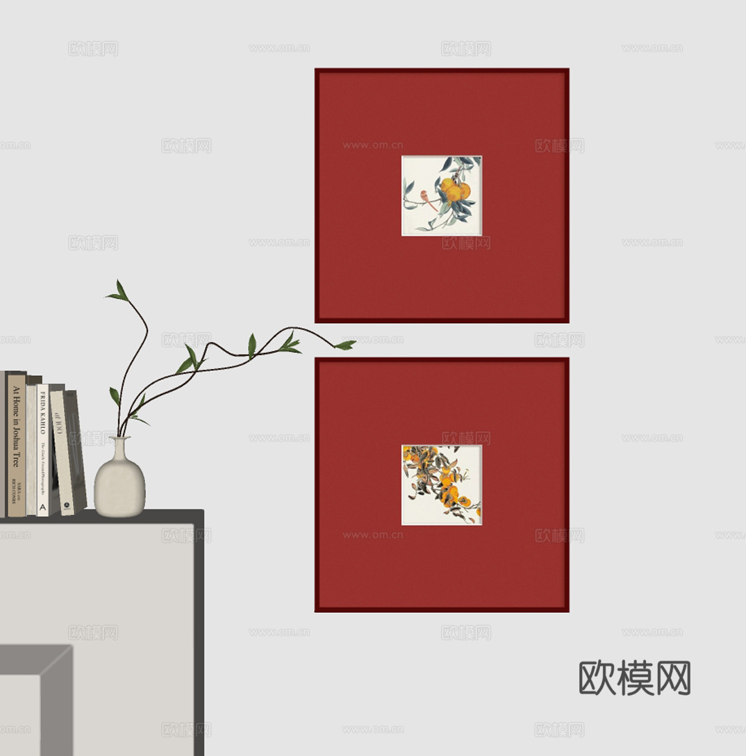 新中式组合挂画su模型