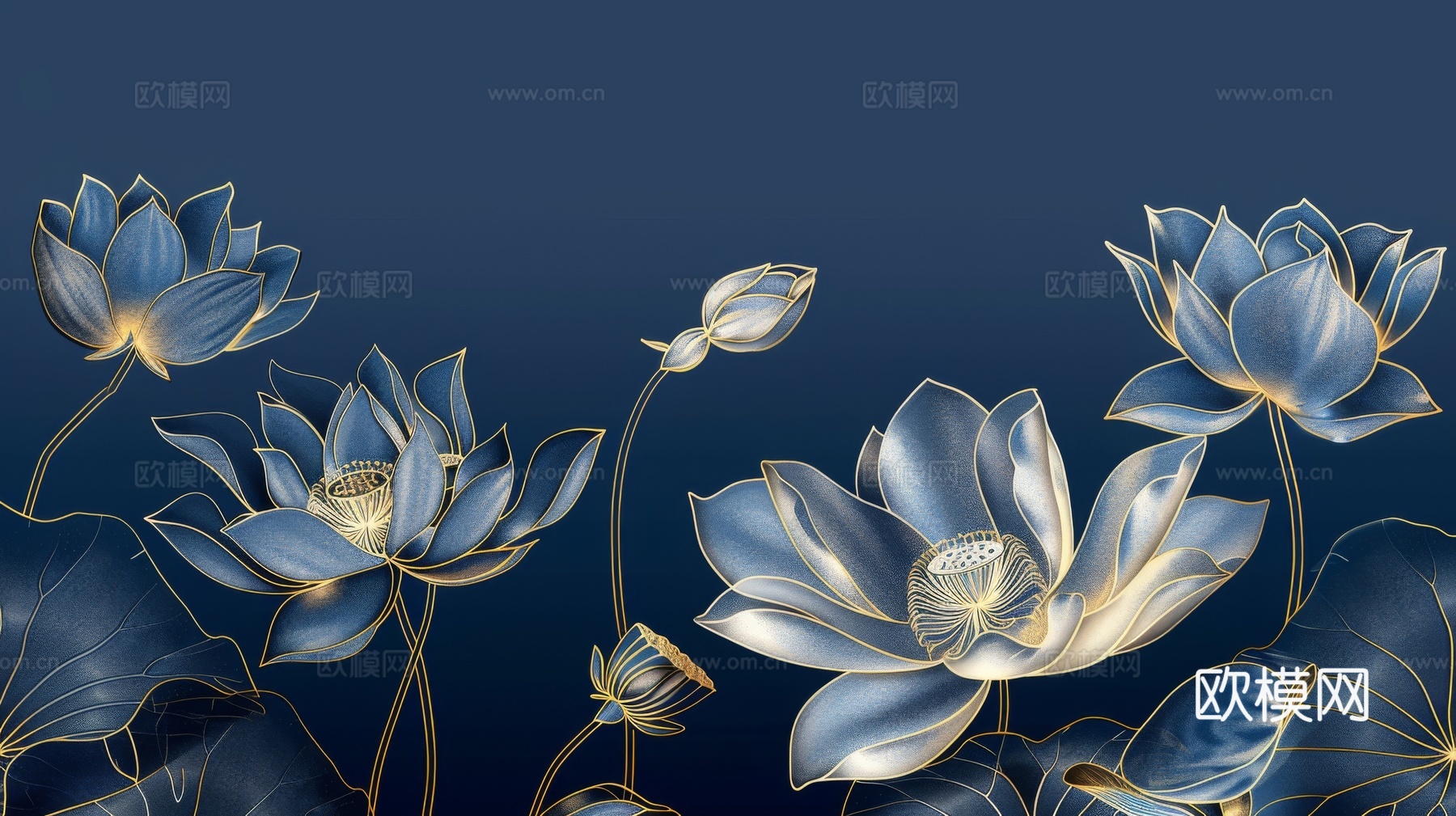 中式水彩荷花荷叶背景