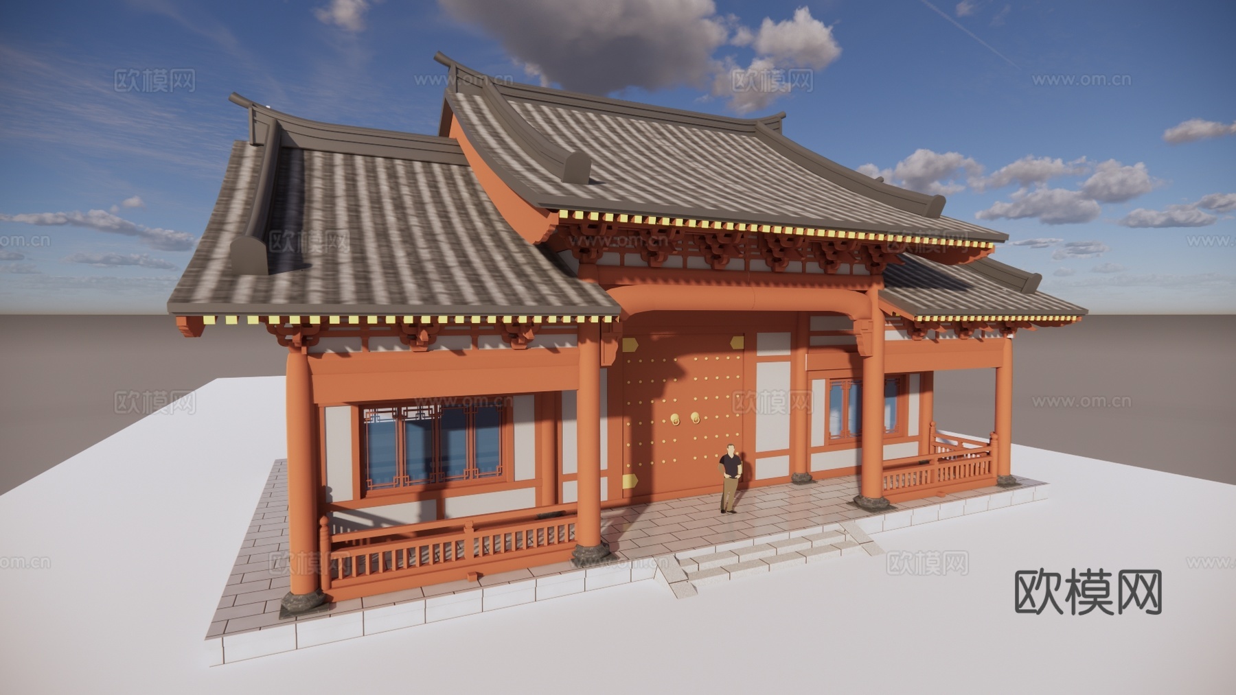 双层悬山顶 三开间 中式古建su模型